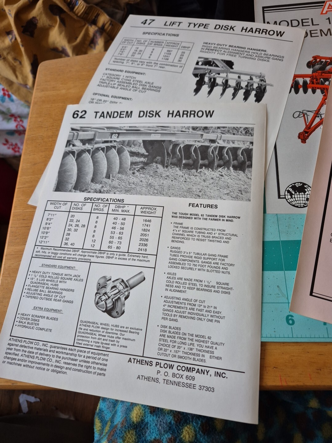 4 Vintage Athens Disk Harrow Brochures Model 47 62 76 77 132
