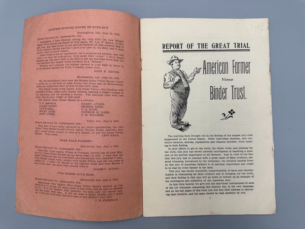 1903 MINNIE HARVESTER – INDIANAPOLIS IN Advertising AMERICAN FARM v Binder Trust