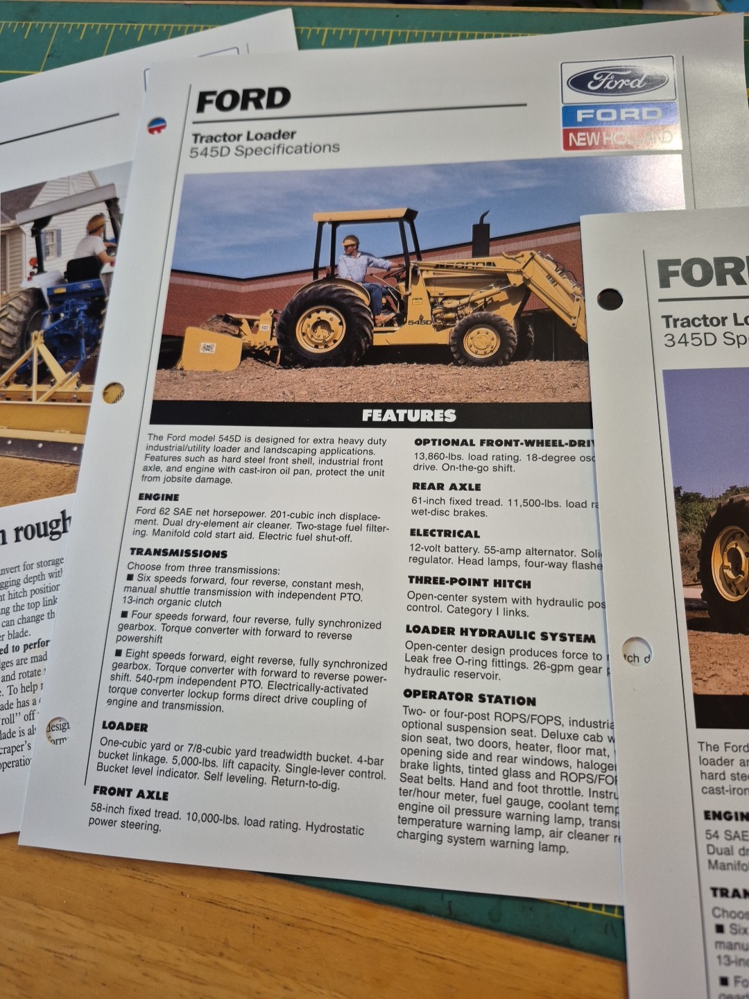 3 1990-92 FORD NEW HOLLAND Brochures Box Scraper 700 & 345D 545D Tractor