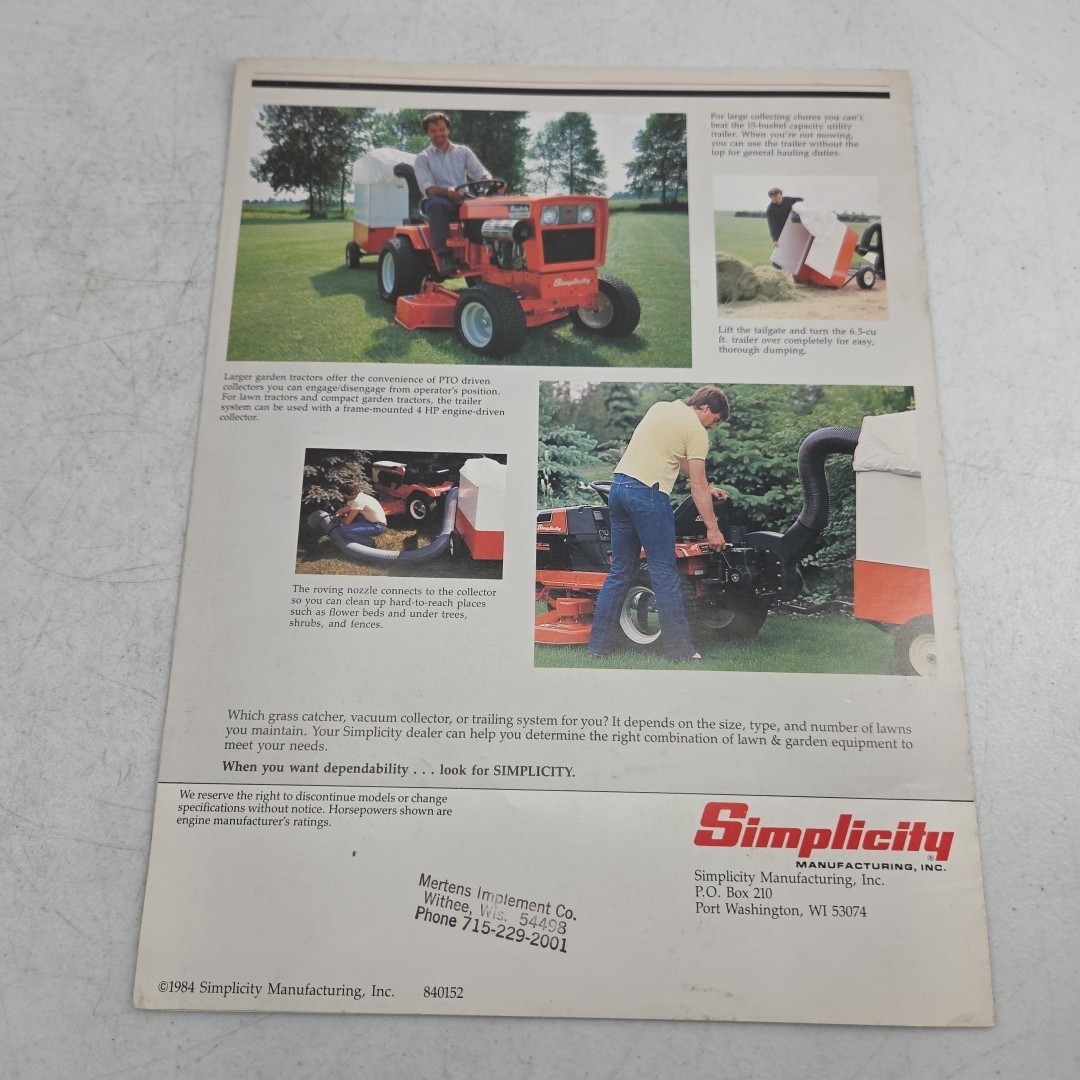 Vintage 1984 Simplicity Sales Brochure Lawn Care Systems Mowers Tractors