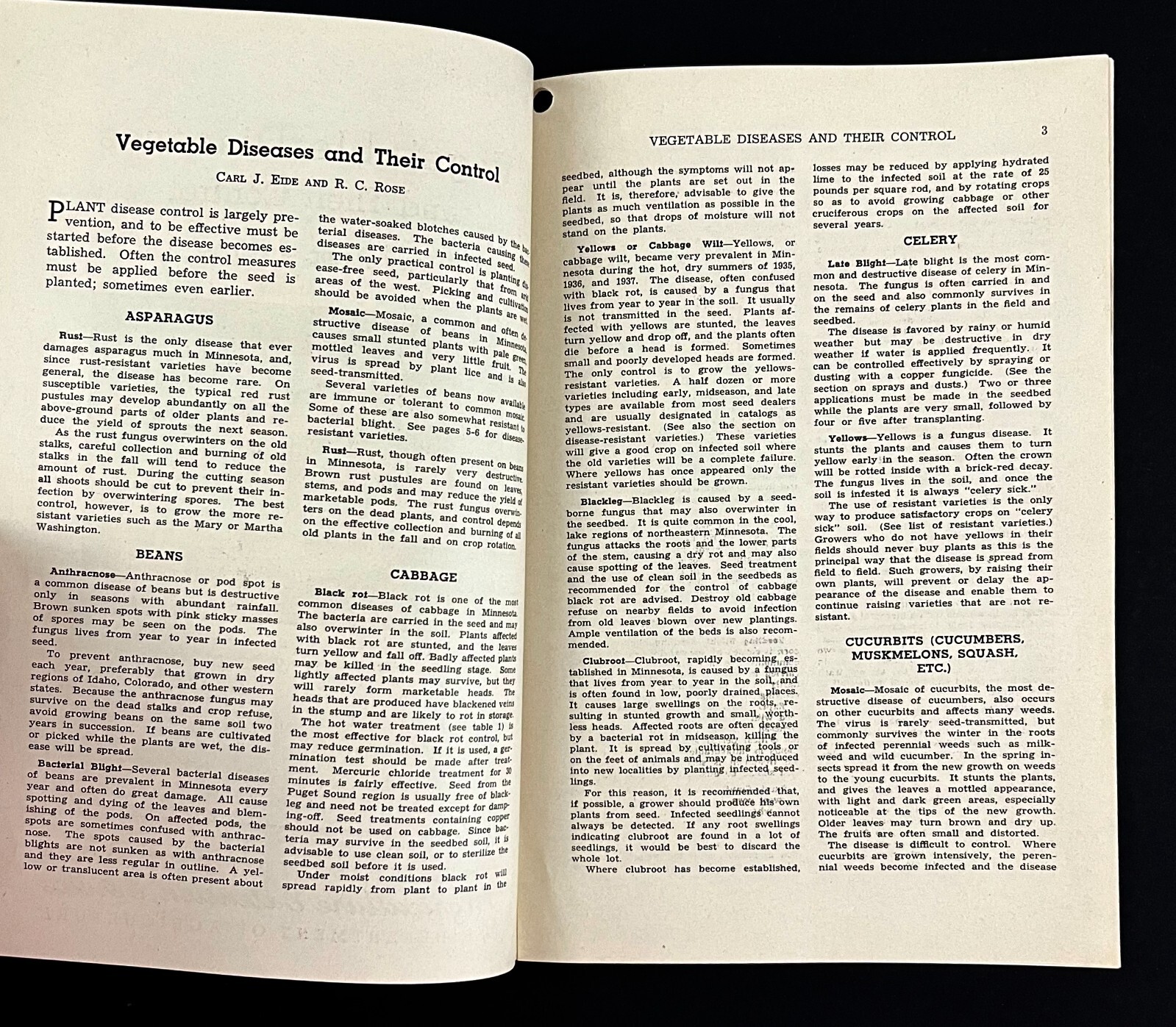 1943 Control Vegetable Diseases Gardening Vintage Farmer’s Extension Pamphlet