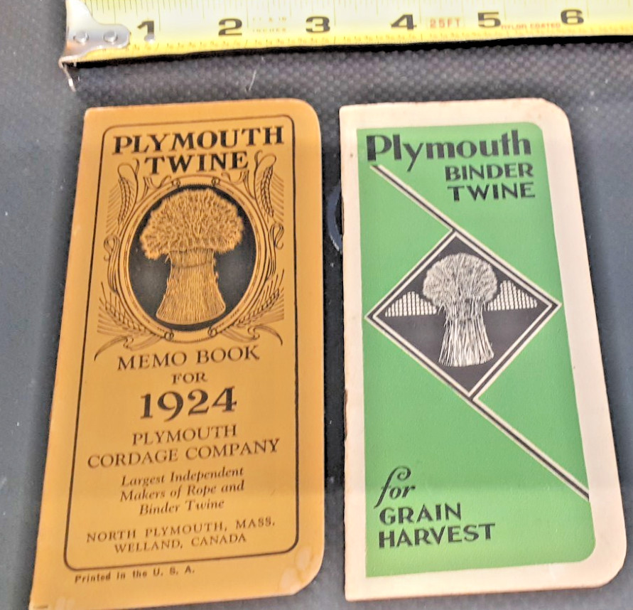2 PLYMOUTH TWINE/CORDAGE POCKET MEMO’S, MINTY UNUSED, 1924 & 1933
