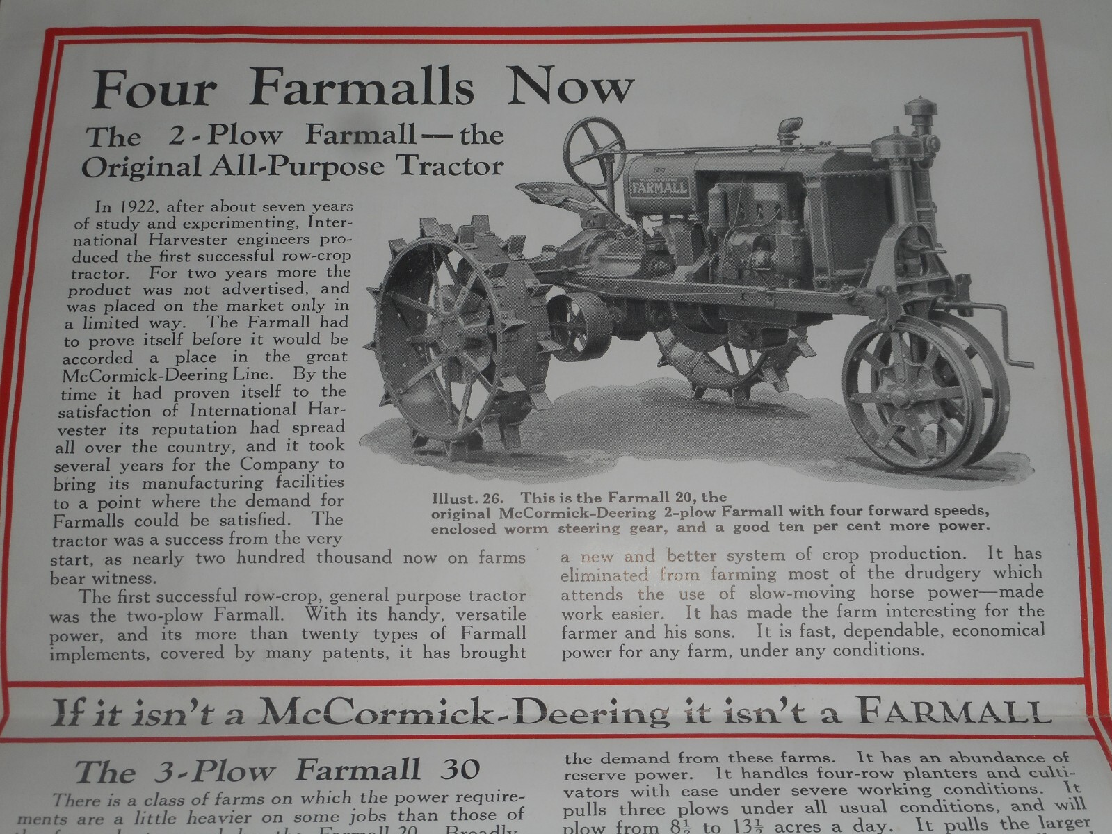 IH McCormick Deering Farmall 12 Tractor Salesman Dealer Window Brochure c.1930