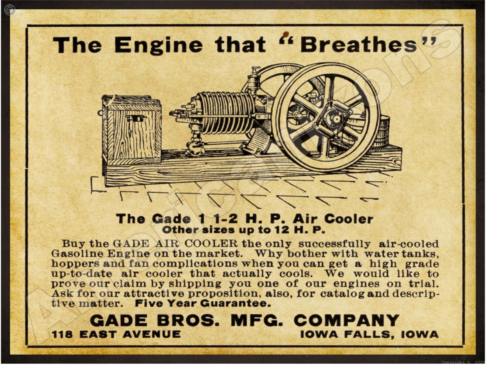 1912 Gas Brothers Gas Engines NEW Metal Sign 24″x30″ USA STEEL XL Size 7 lb