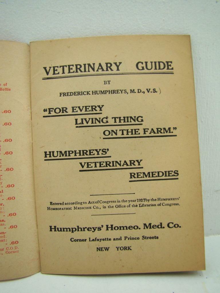 1927 HUMPHREYS’ VETERINARY GUIDE DRUGGIST PAUL G. KLINKENBERG