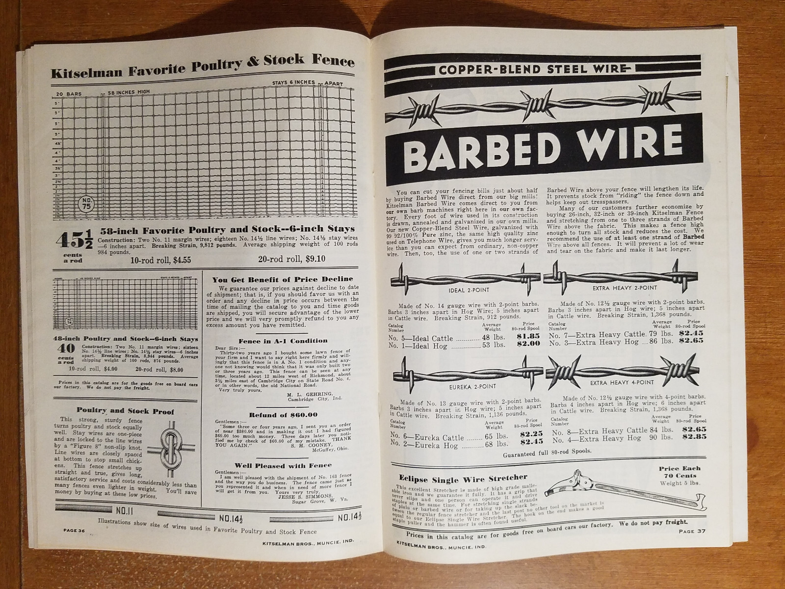 1926 Kitselman Fence Catalog & Order Form: Fence, Gates, Posts, Barbed Wire