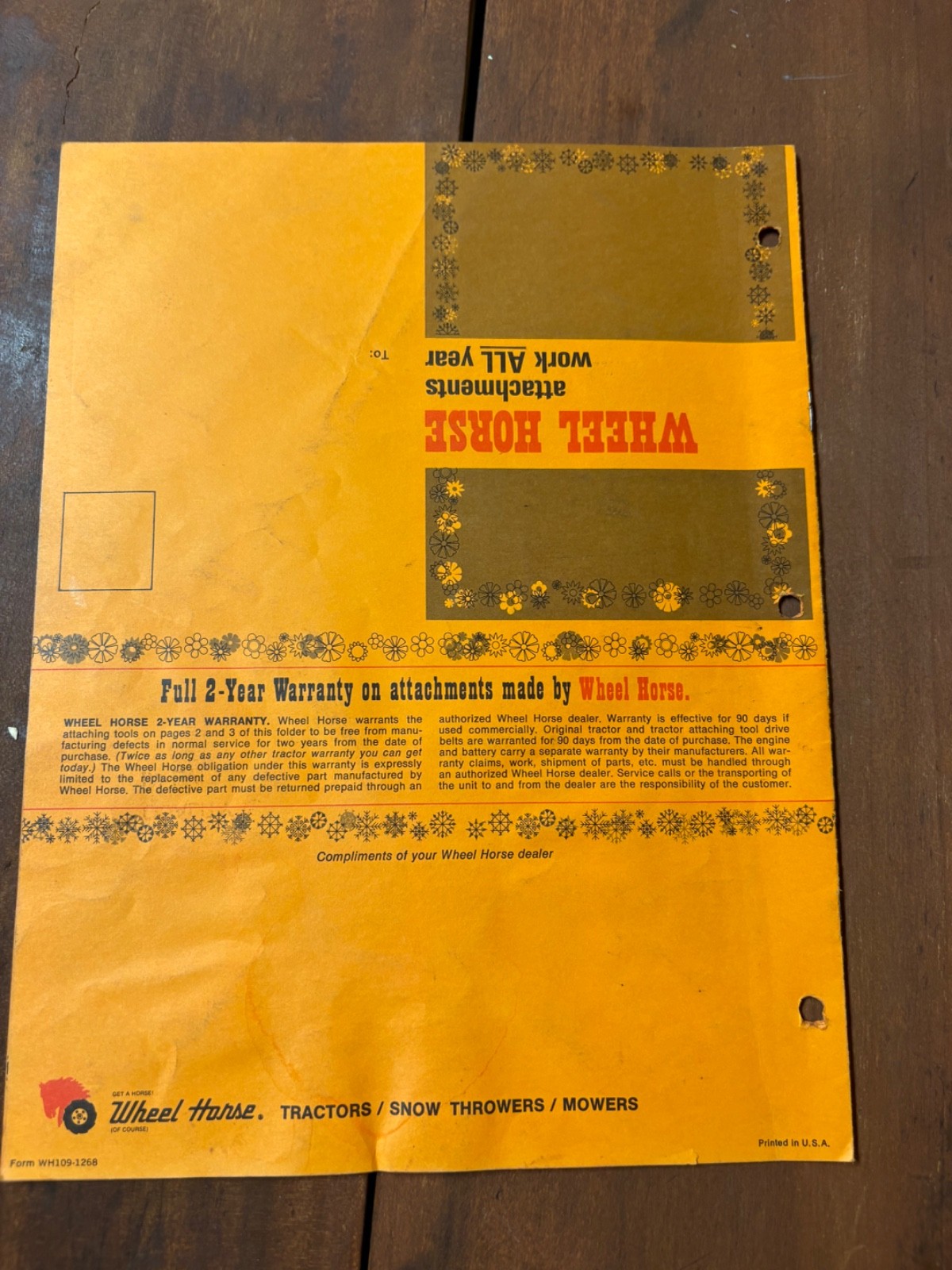 Vintage 1968 Wheel Horse Garden Tractor Attachments Brochure
