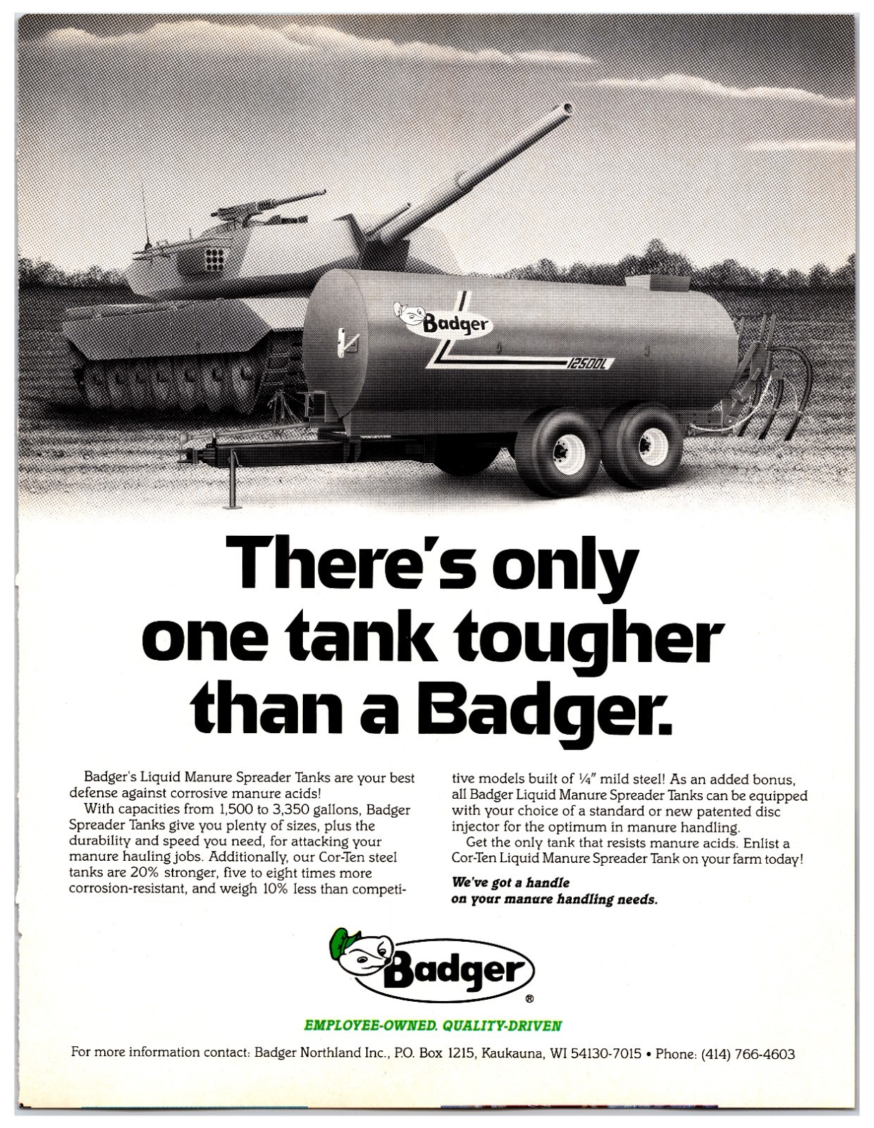Original 1991 Badger Liquid Manure Spreader Ad- Print Advertisement (8in x 11in)