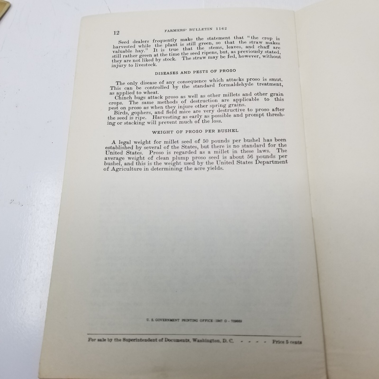 Proso Hog Millet 1937 Farmers’ Bulletin Booklet 1162 USDA Photos Charts