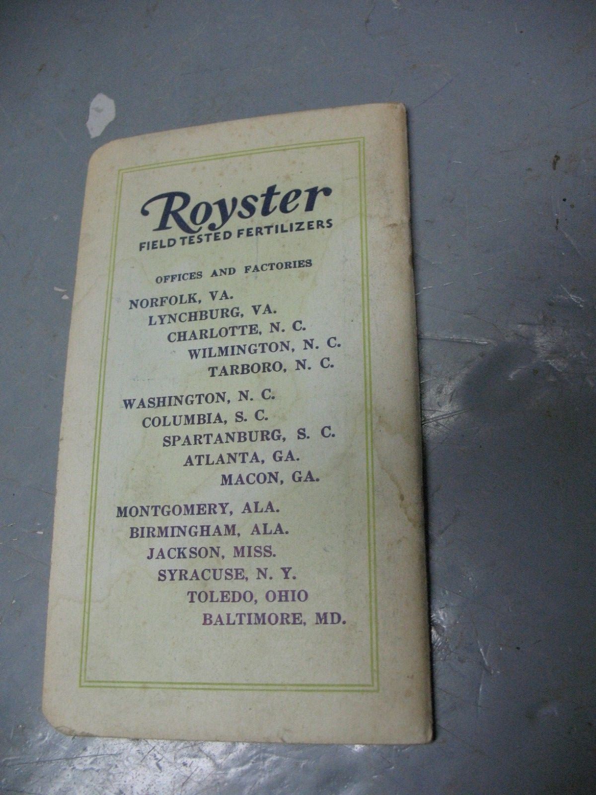 F. S. ROYSTER GUANO COMPANY POCKET MEMO ADVERTISEMENT BOOKLET 1934
