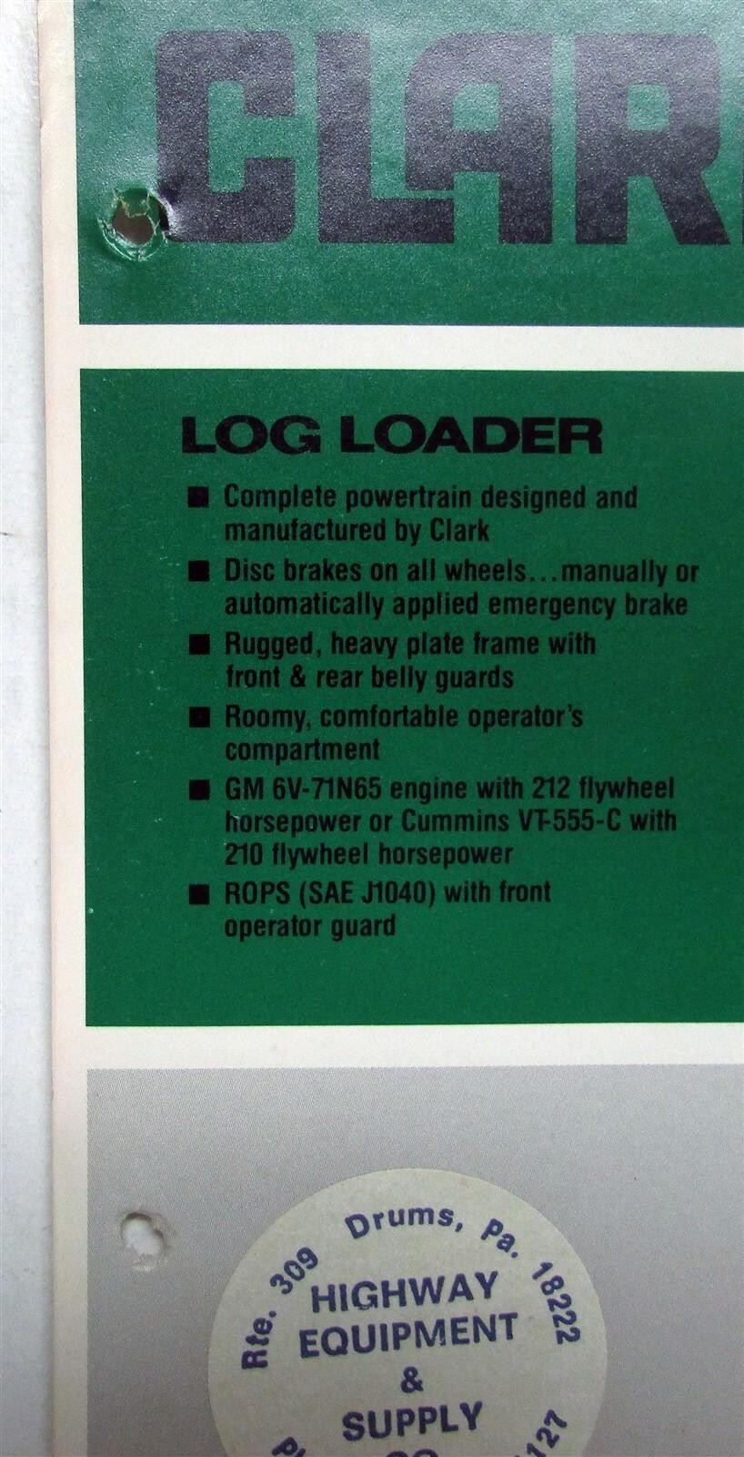 1978 Clark 125B Log Loader Specifications Construction Sales Brochure