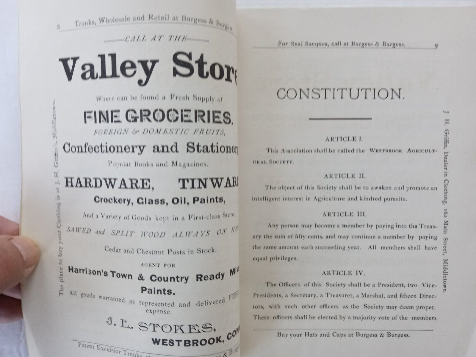 WESTBROOK CT Agricultural Society 1887 Cattle Show & Fair Program 7th Annual