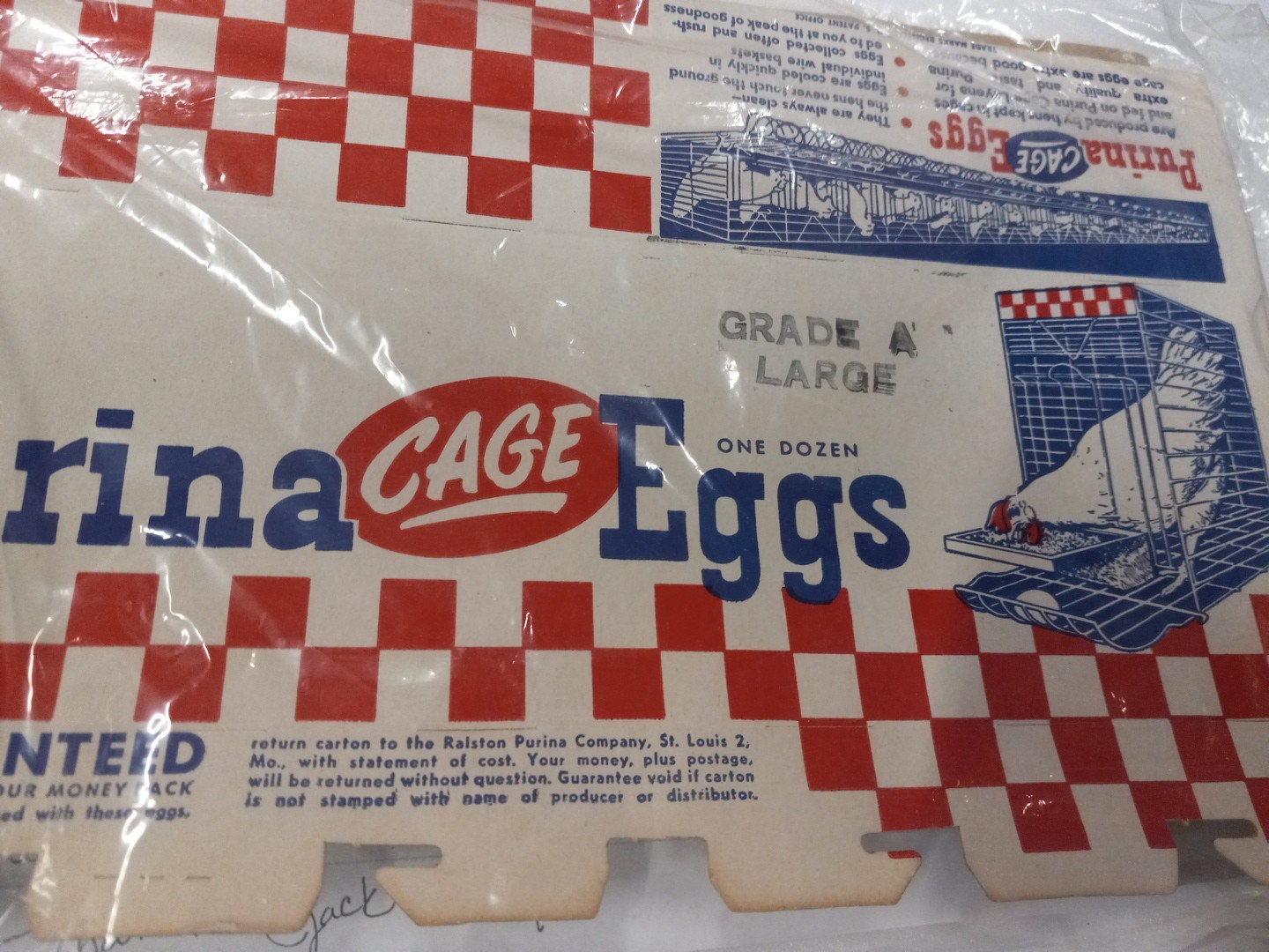 VINTAGE PURINA CAGE EGGS 1 DOZEN PAPER CARTON Ted White Checkered