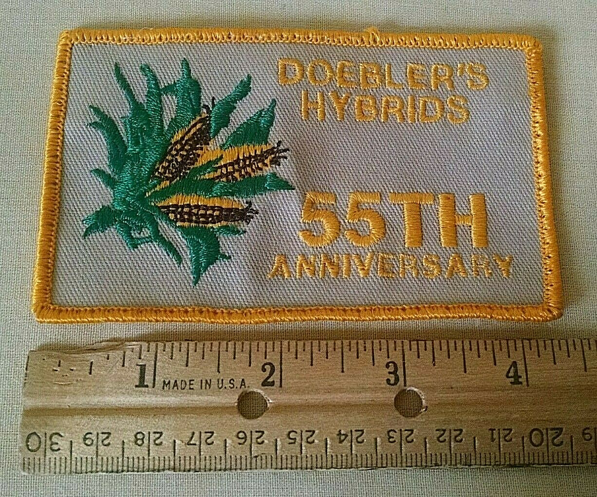 DOEBLER’S HYBRIDS PATCH 55TH ANNIVERSARY VINTAGE CORN GRAPHIC RECTANGULAR AS IS.