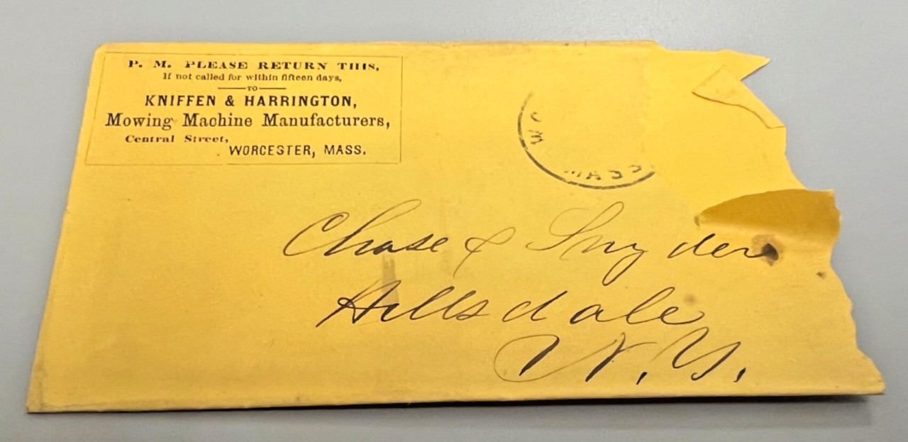 Kniffen & Harrington Mowing Machine Manufacturers Worcester MA to Hillsdale NY