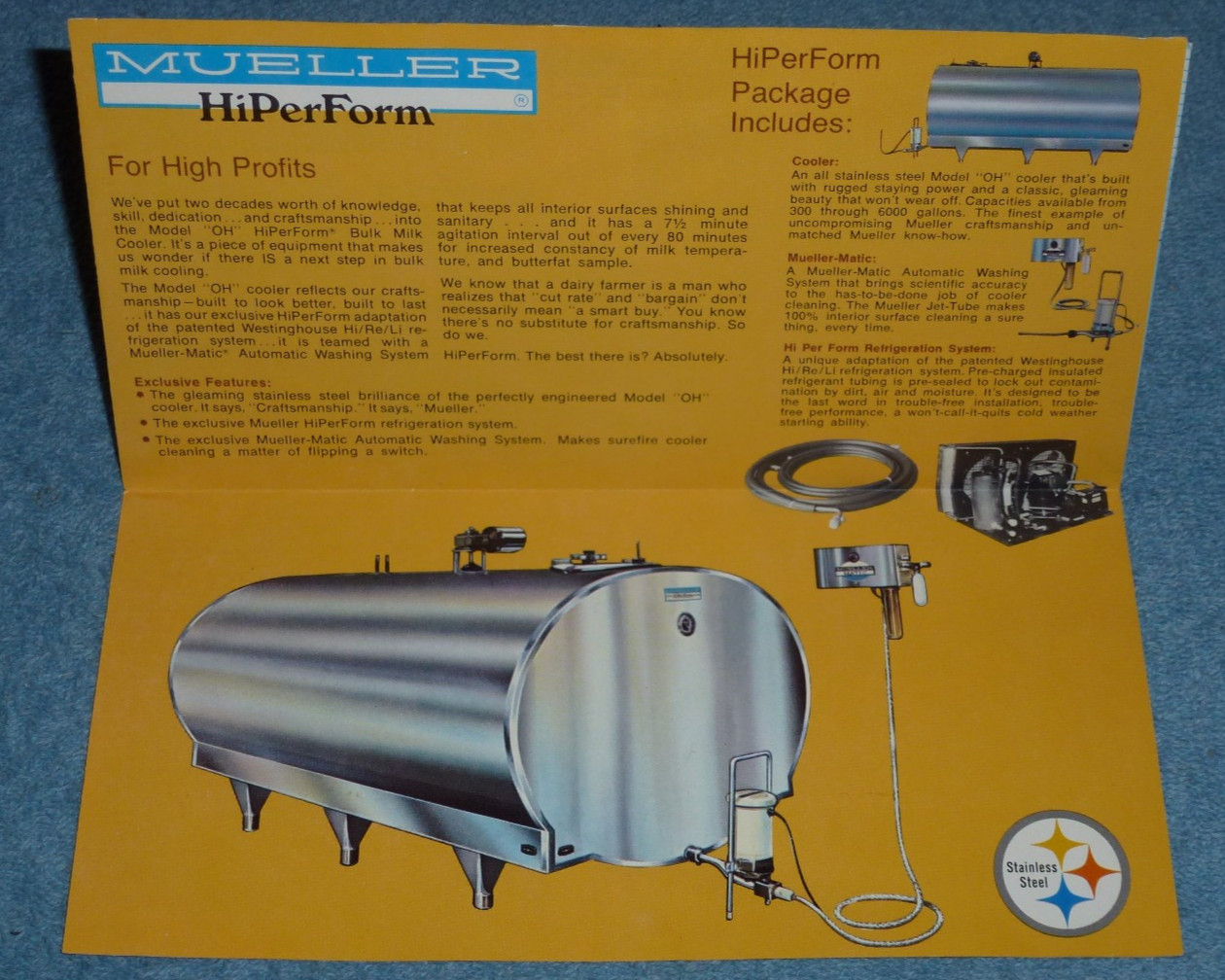 Vtg 1970s Mueller Bulk Milk Coolers Advertising Brochure Farm Equipment Specs