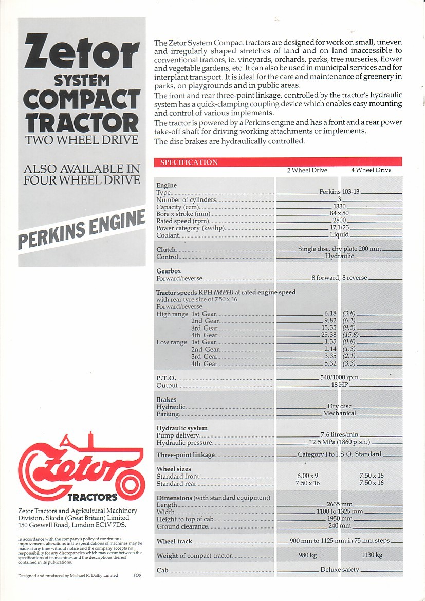 Farm Tractor Brochure – Zetor – System Compact Tractor Perkins Engine (F2008)