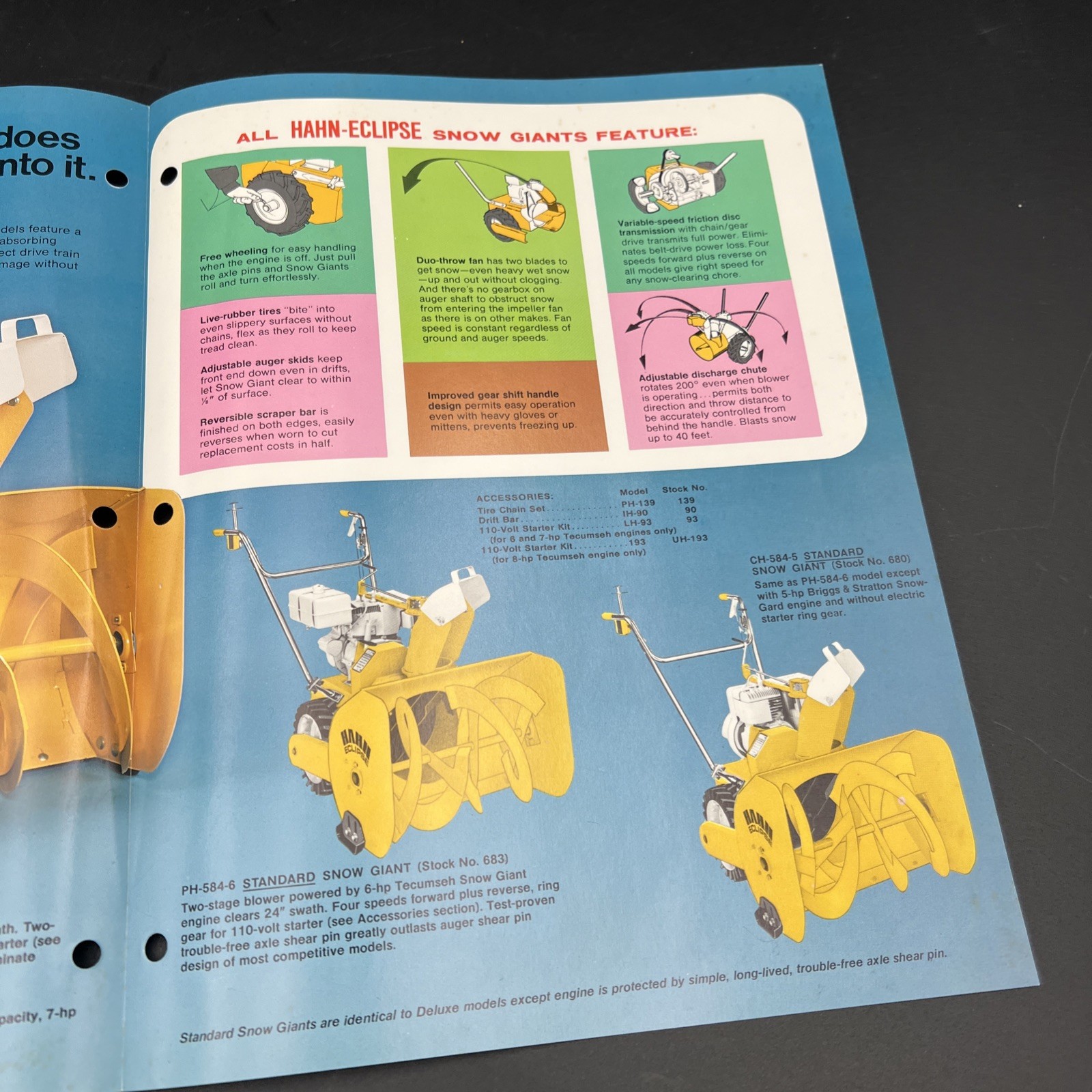 Vtg Original Hahn Eclipse Snow Giant Walk-Behind Snow Thrower Brochure
