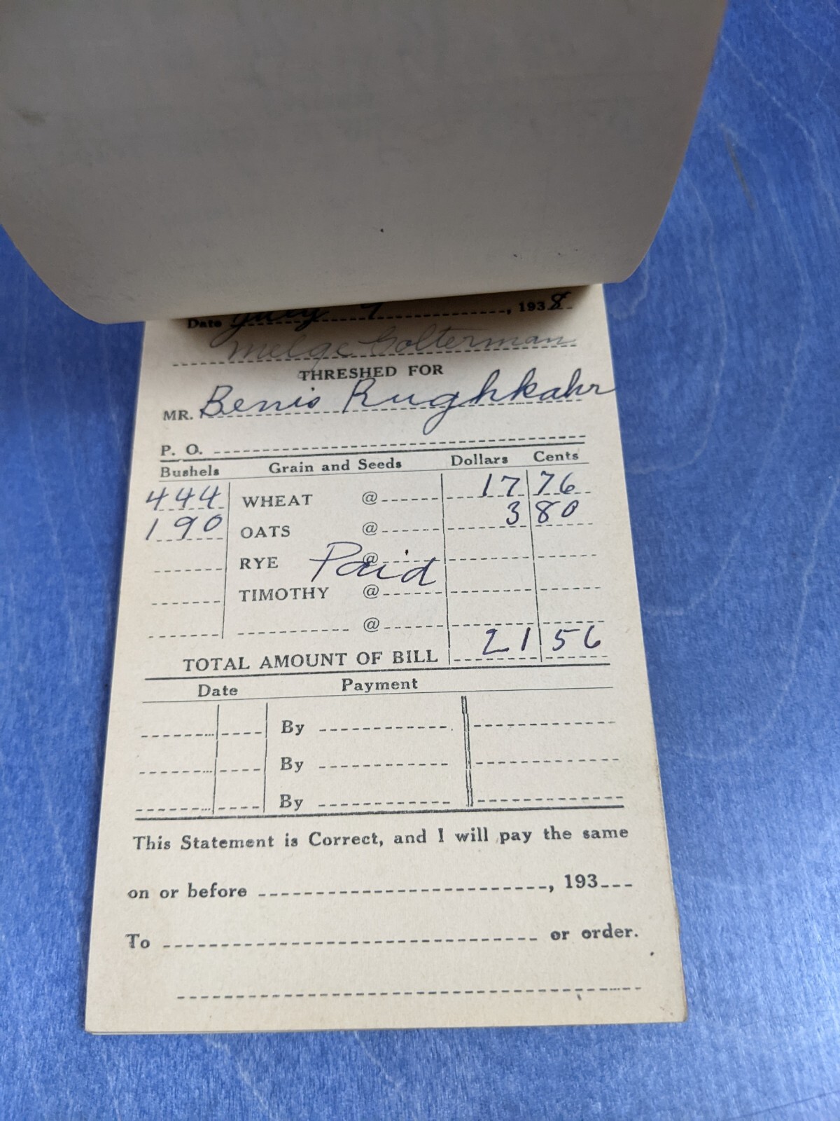 Hudson Hill & Co Black Canvas H-H Belt – Vintage 1938 Thresherman’s Account Book