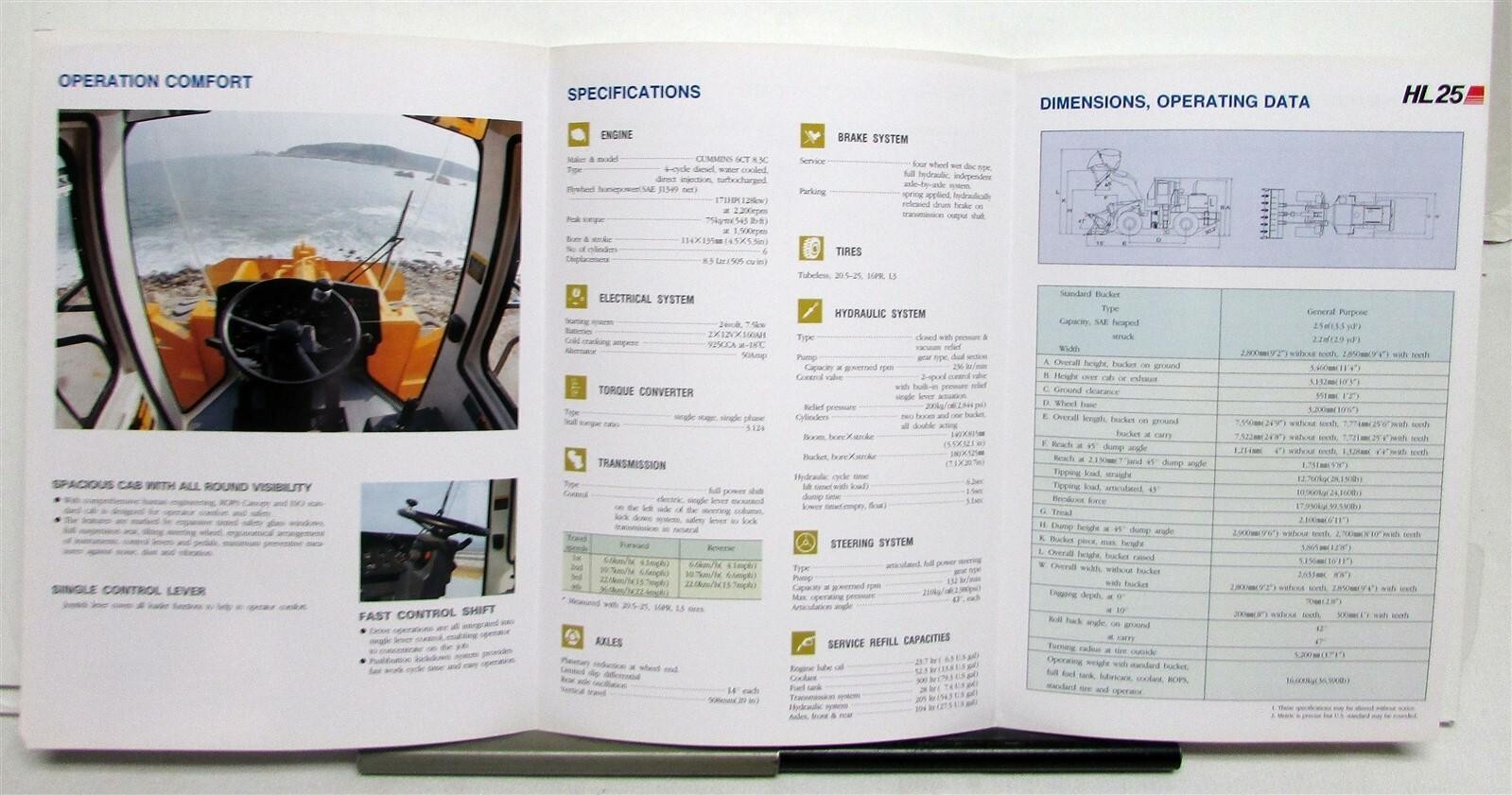 1993 Hyundai HL25 Wheel Loader Specifications Construction Sales Brochure