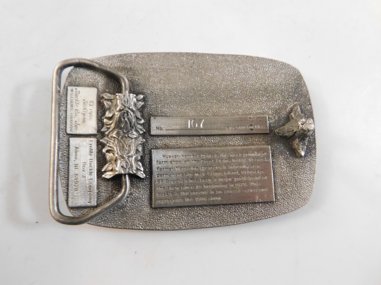 1986 BF GOODRICH NEBRASKA HUSKER HARVEST DAYS PEWTER BELT BUCKLE NEW SISKIYOU