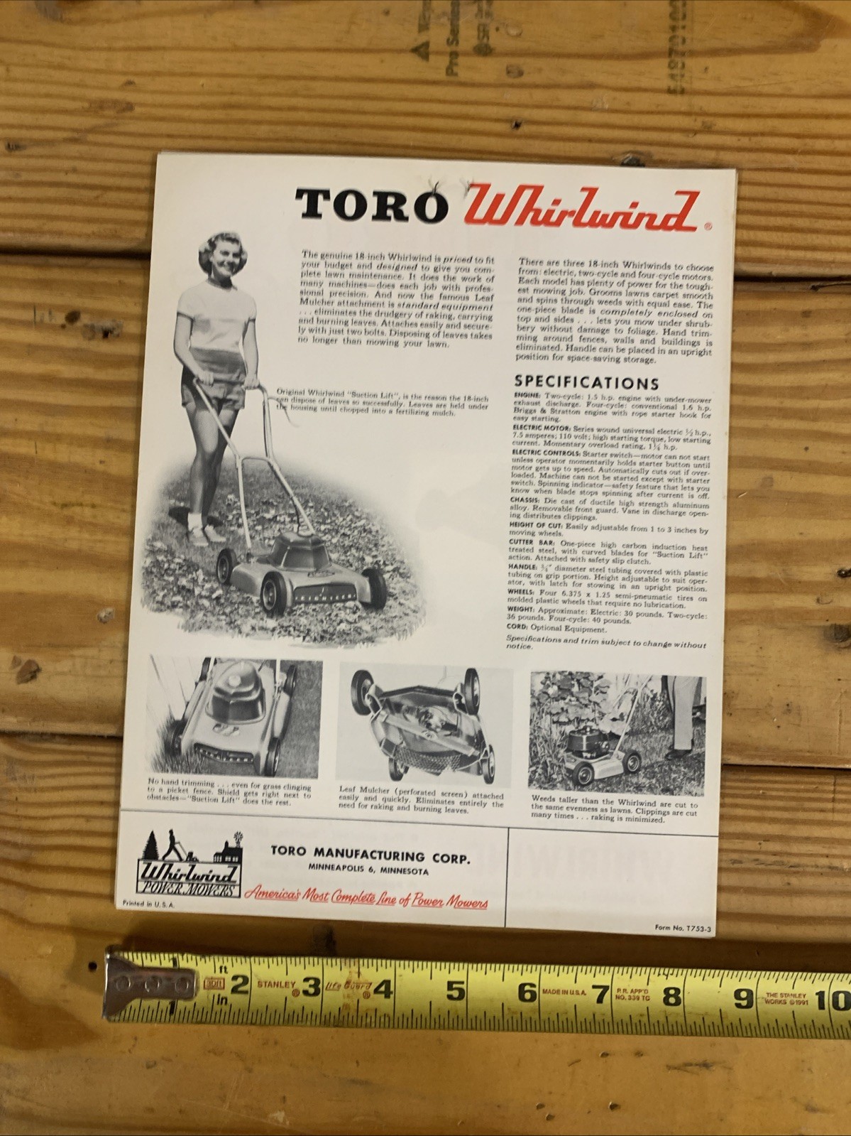1950”s Toro 18 Inch Whirlwind Push Mower Brochures NOS Original