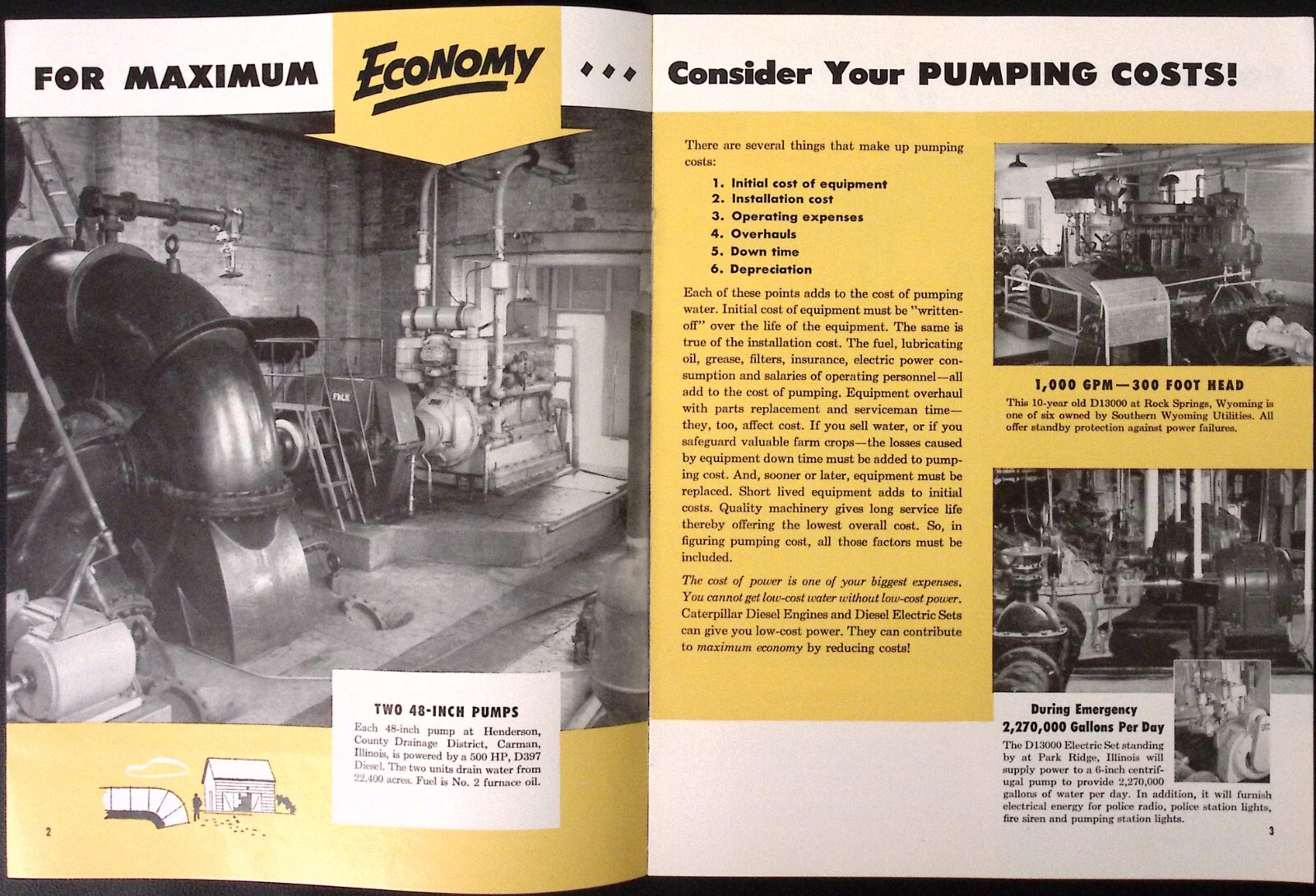 1954 Caterpillar Water Power for Low Cost Pump Brochure Perkins Milton Co Boston