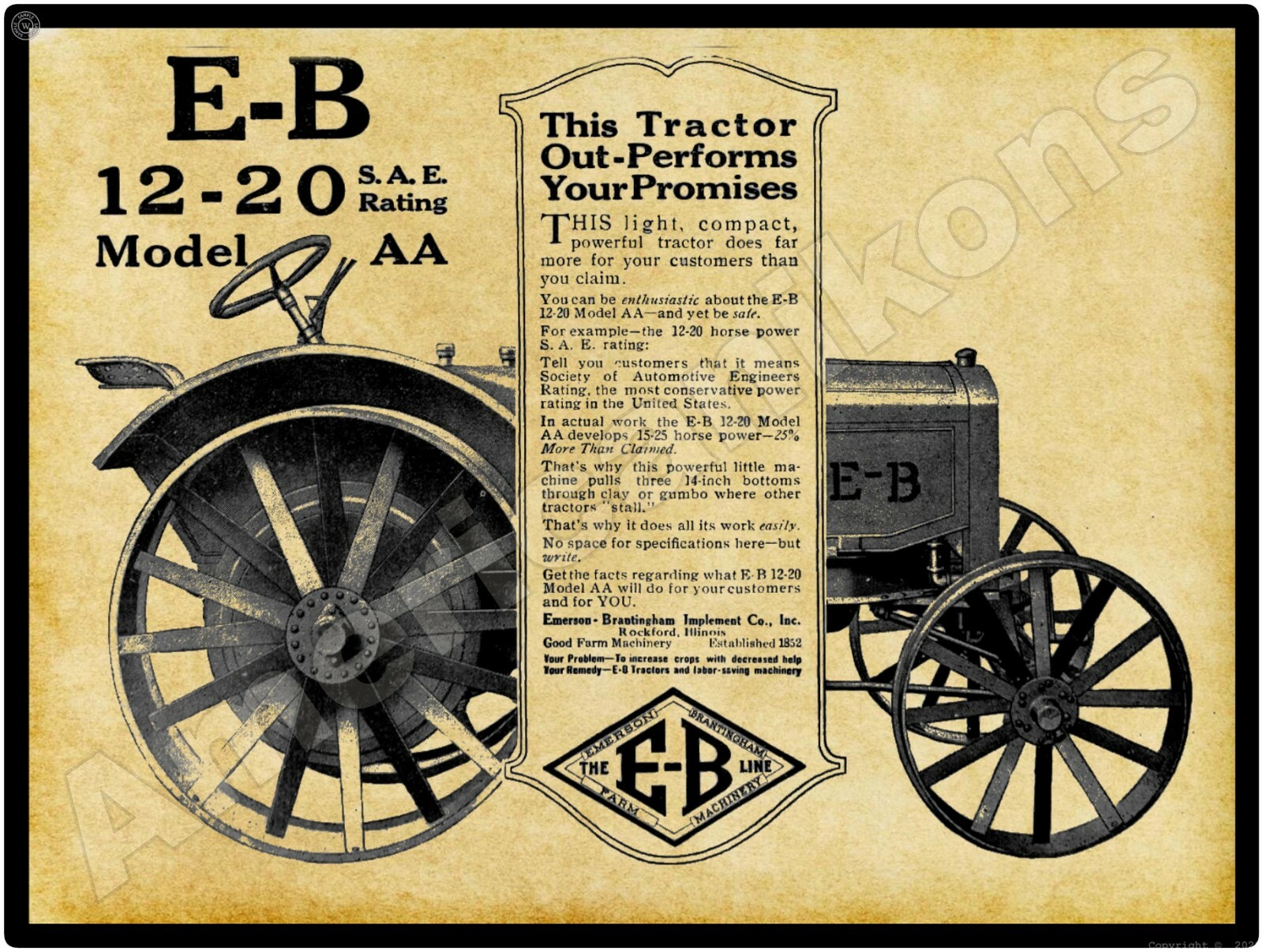 1921 Emerson Brantingham Tractors New Metal Sign: LARGE SIZE 12 X 16 Free Shipp.