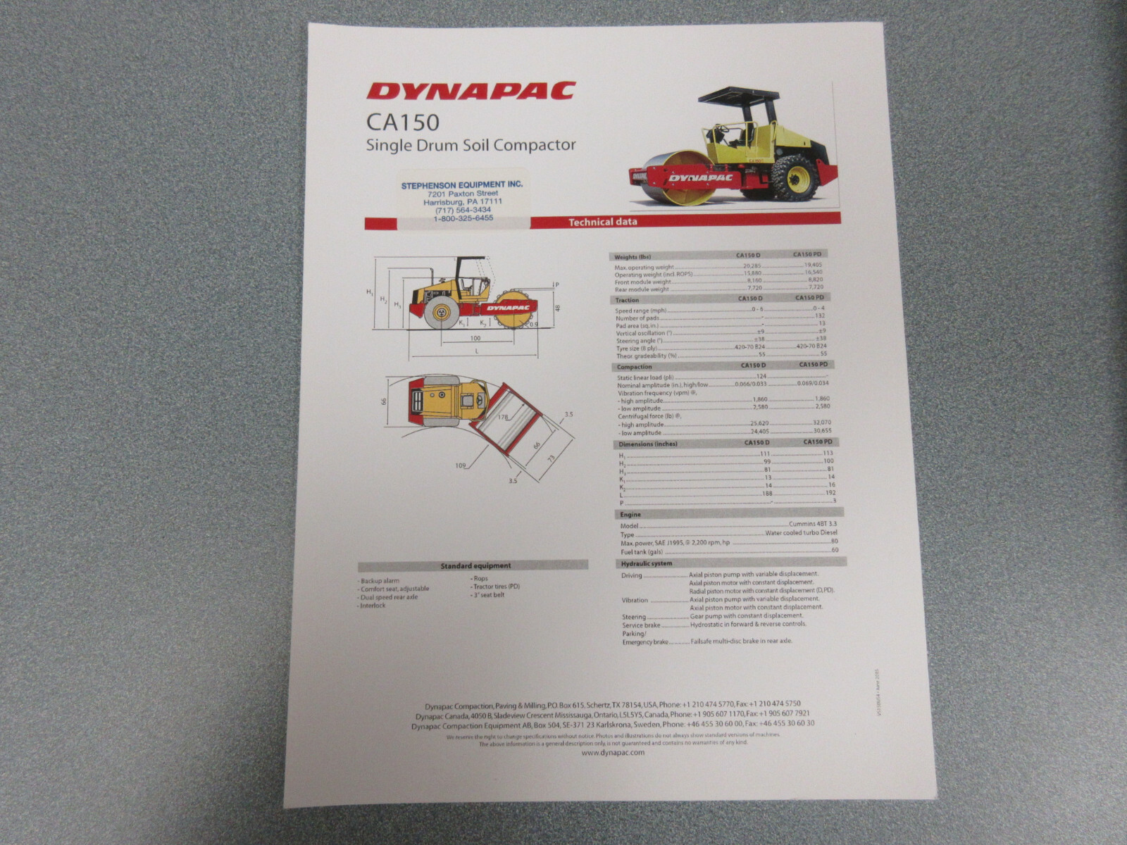 Dynapac CA150 Roller Compactor Brochure 1 Page