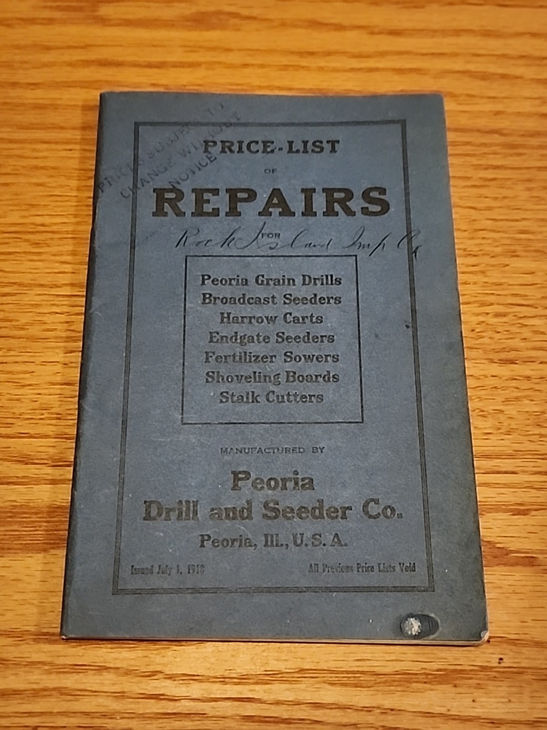 1918 Peoria Drill Seeder Co Farm Price List Repair Catalog Illustrated