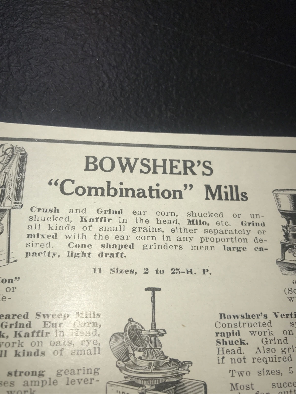 1916 Bowsher’s Combination Mills Farm Advertising – South Bend – Indiana
