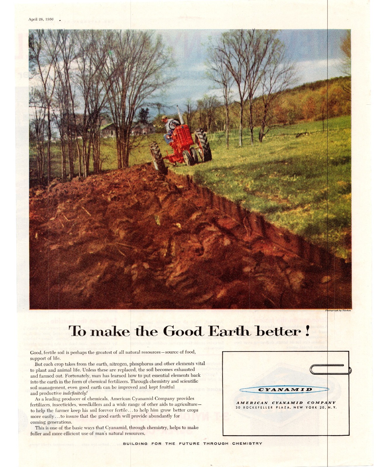 1956 American Cyanamid to Make the Good Earth Better Single Page Print Ad