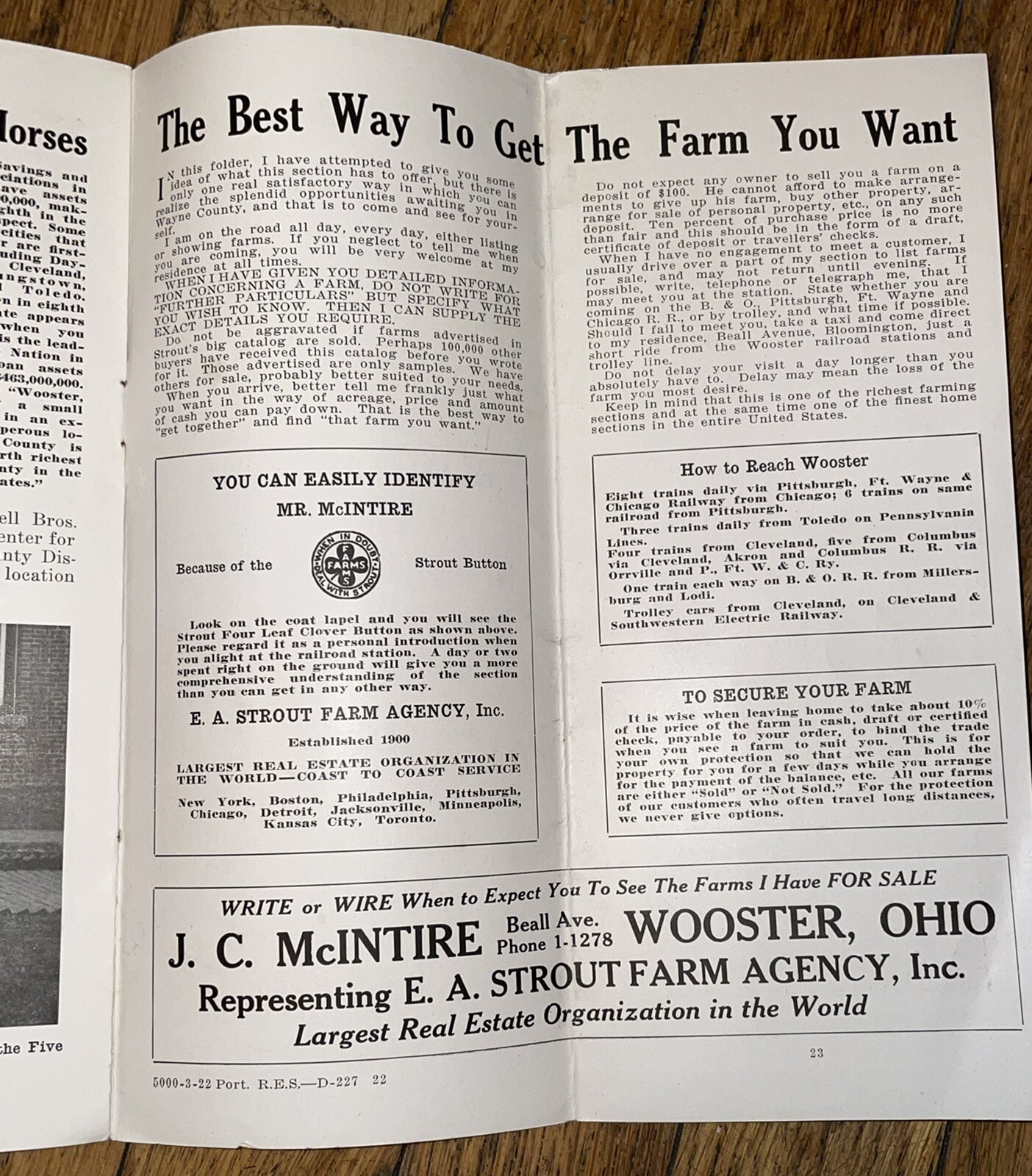 Antique Brochure Wooster Wayne County Ohio JC McIntire For EA Strout Farm Agency