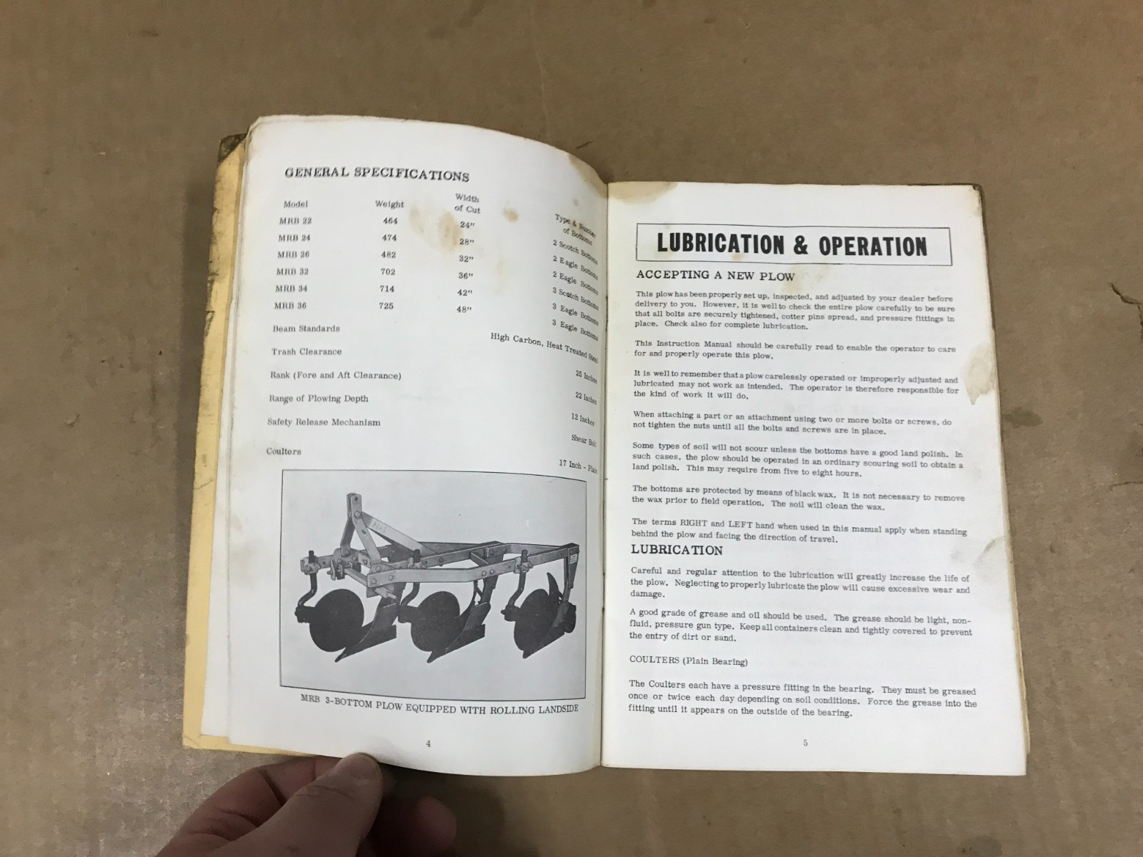 Vintage MRB Series Moldboard Plow Operator’s/Instructions Manual