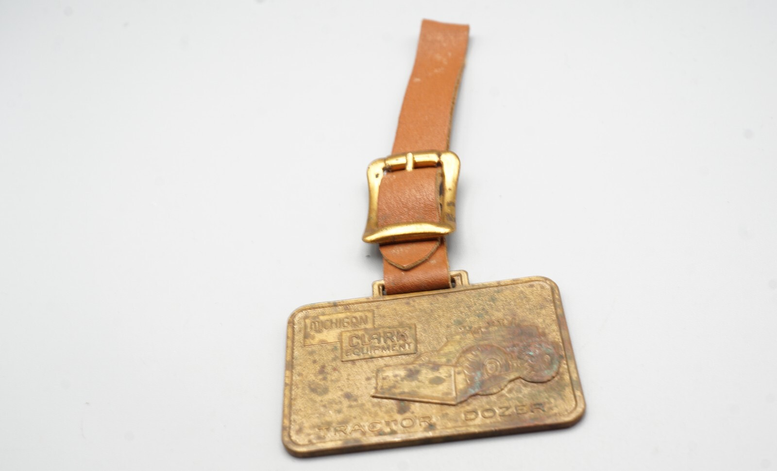 Vintage Michigan Clark Equipment Tractor Dozer Watch Fob With Leather Strap