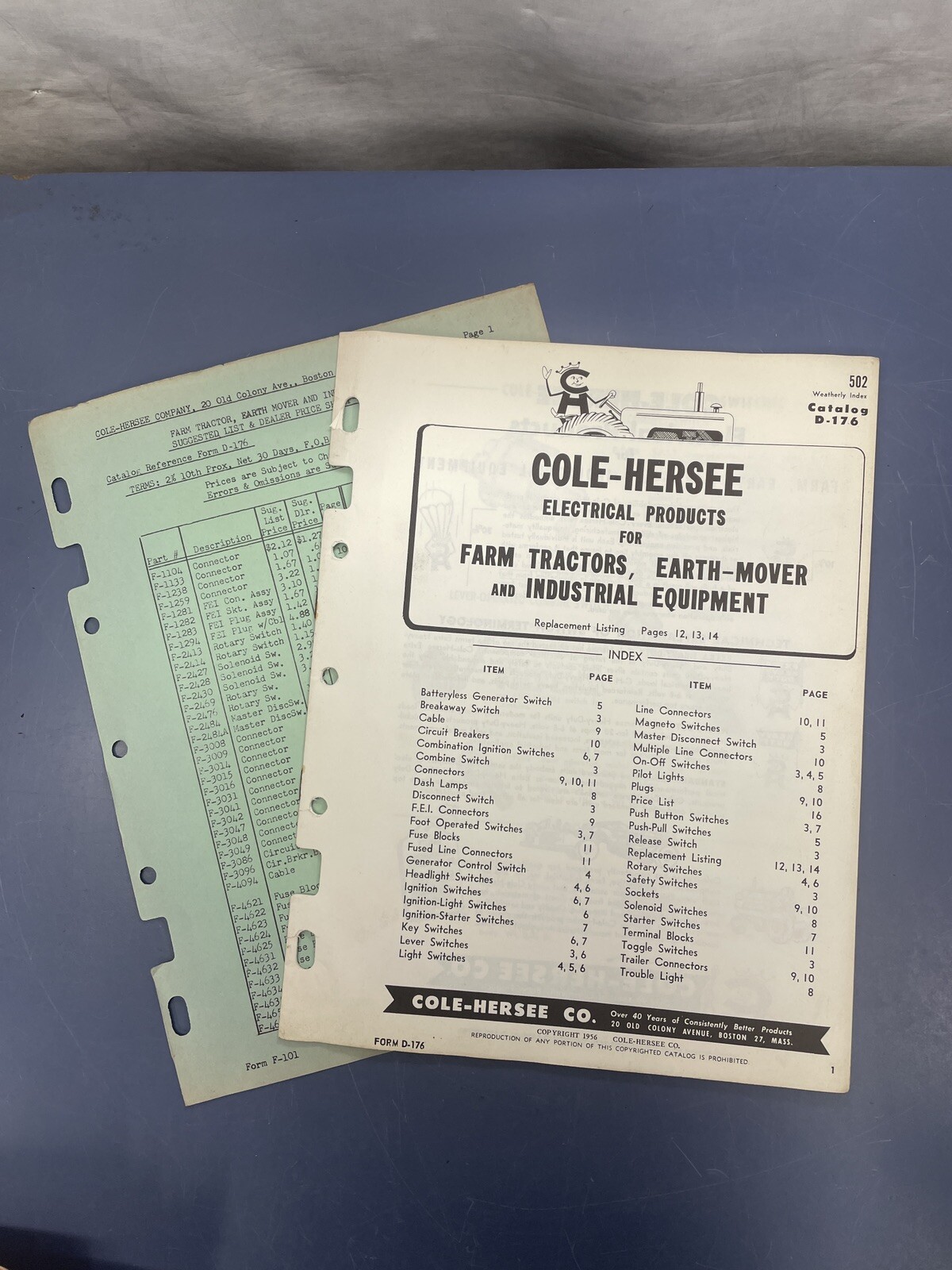 Vintage Cole-Hersee Electrical products farm tractors catalog / 1956 Price List
