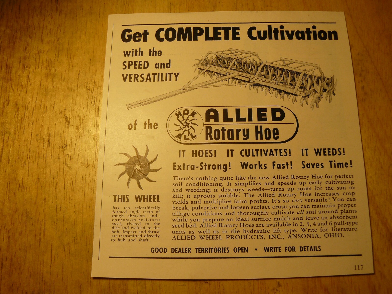 The FARM QUARTERLY-AD-SPRING 1951- ALLIED ROTARY HOE CULTIVATION / Ansonia, OH
