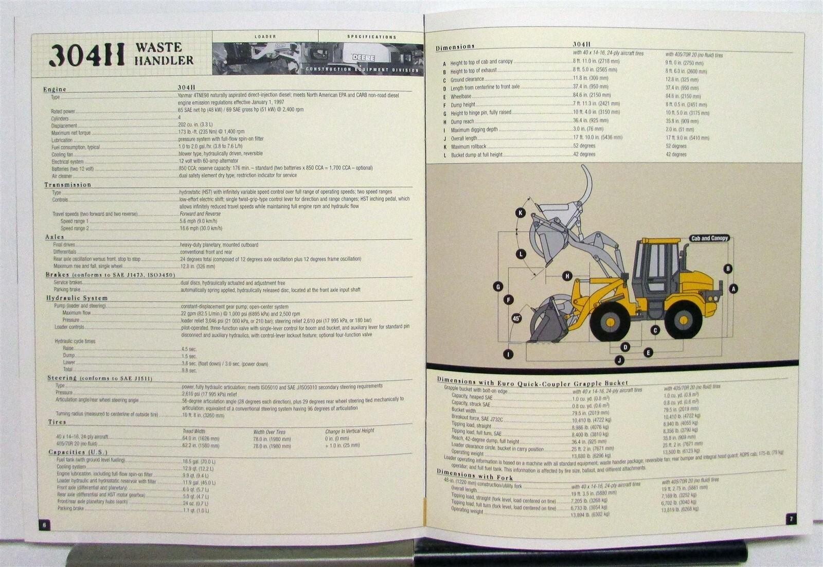 2003 John Deere 304H Waste Handler Specifications Construction Sales Brochure