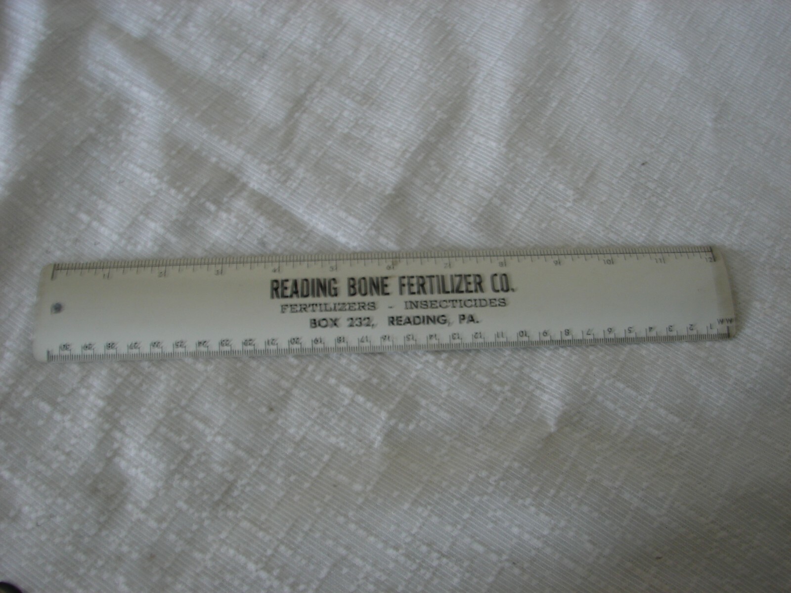 Vtg. Metal 12″ Ruler Reading Bone Fertilizer Co. Reading, Pa Insecticides