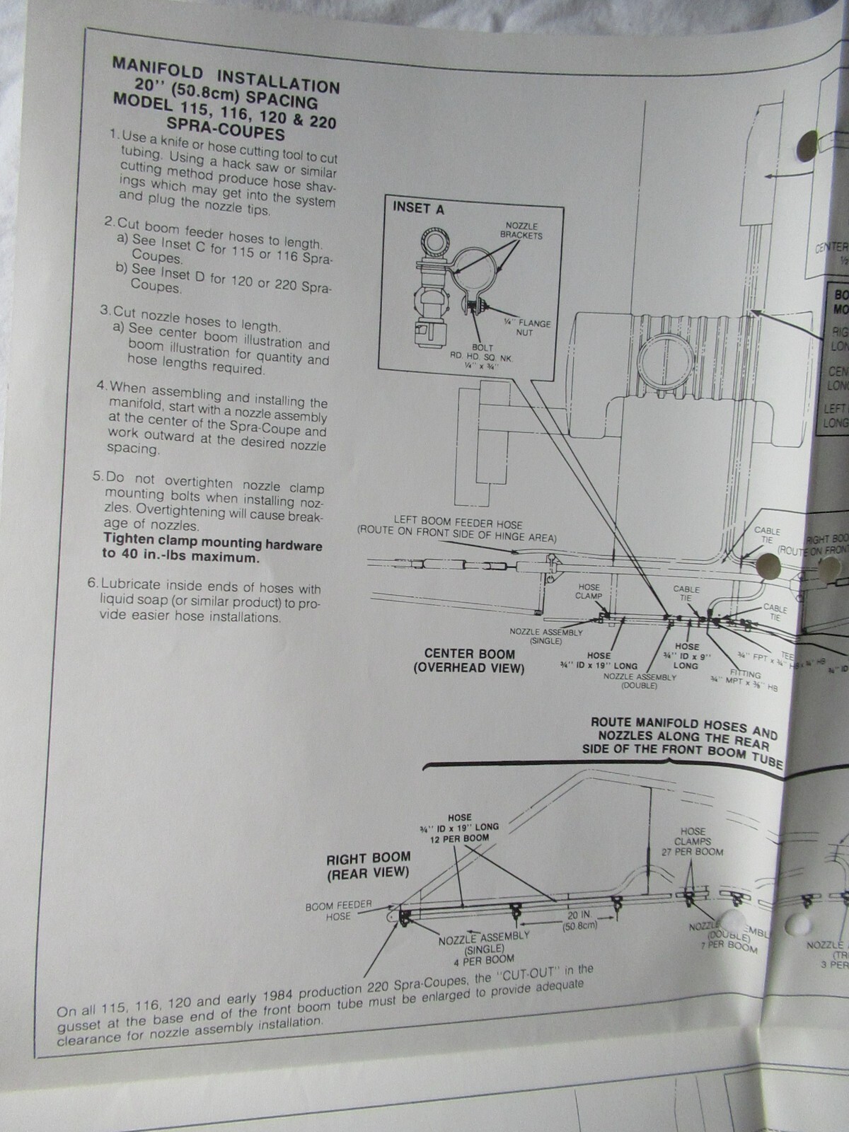 Melroe Spra-Coupe 115 116 120 220 Boom Manifold Nozzle Space Instructions Manual