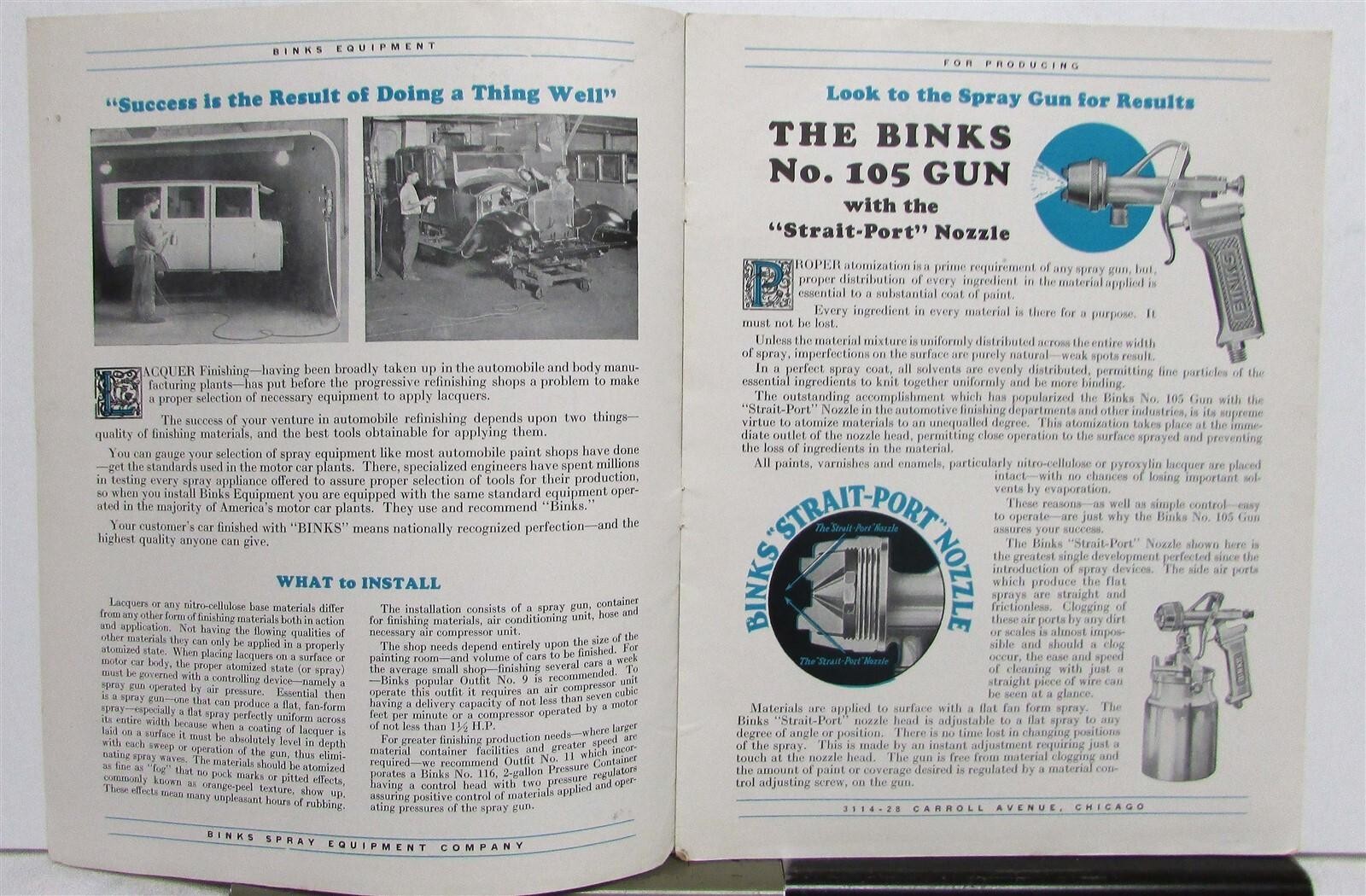 1930s Binks Spray Finishing Equipment Diagrams Features Sales Brochure
