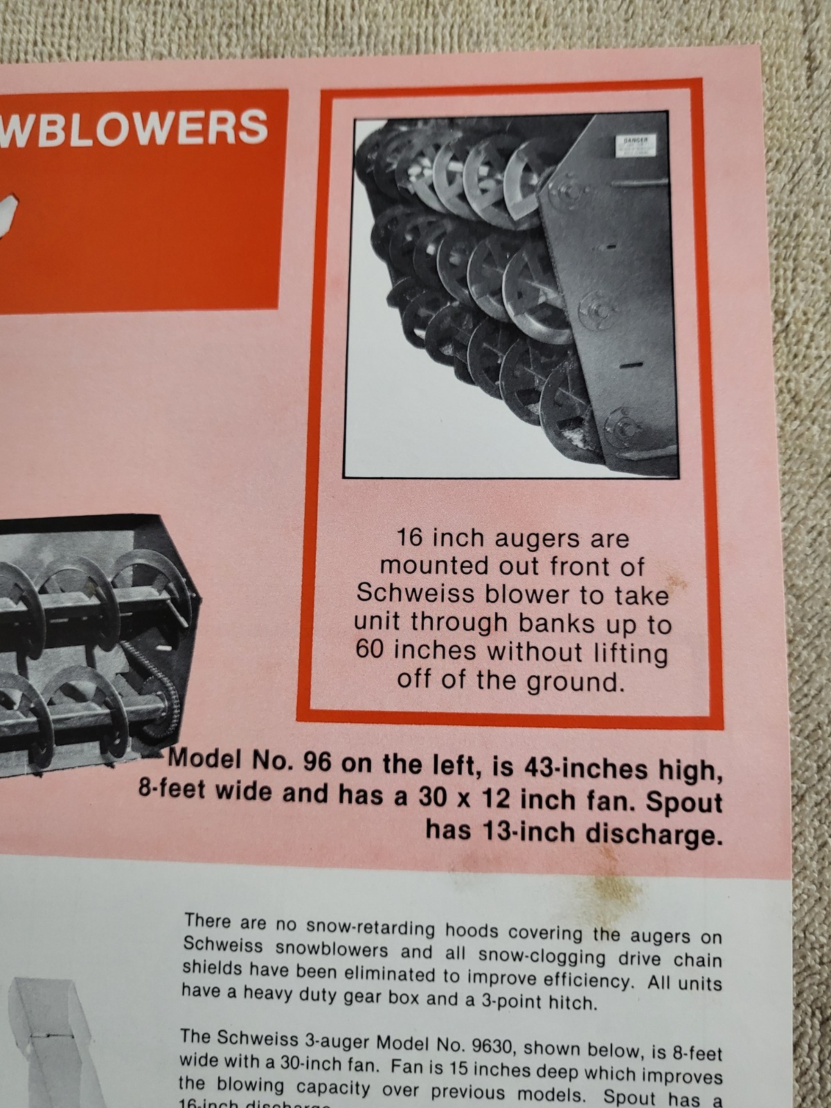 Vintage 1970s SCHWEISS Snowblower SALES BROCHURE Log Splitter Wood Stove Trailer