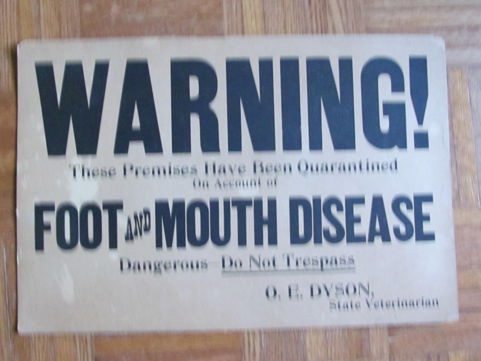 1910’S FARM HISTORY CARDBOARD SIGN DR O DYSON STATE VETERINARIAN NO SHIPPING