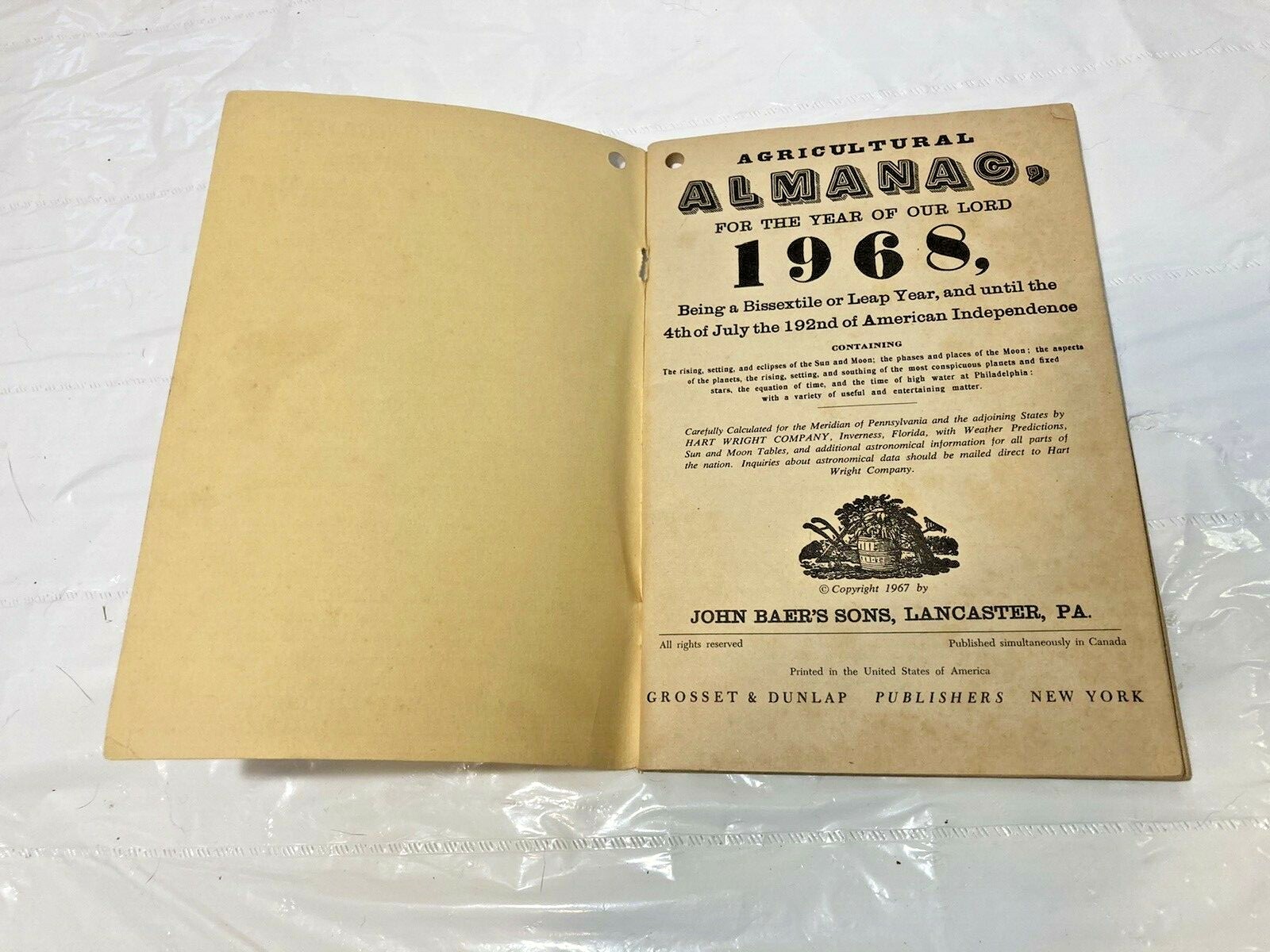 Vtg 1968 Booklet Baer’s Agricultural Almanac w Weather Forecasts Lancaster PA