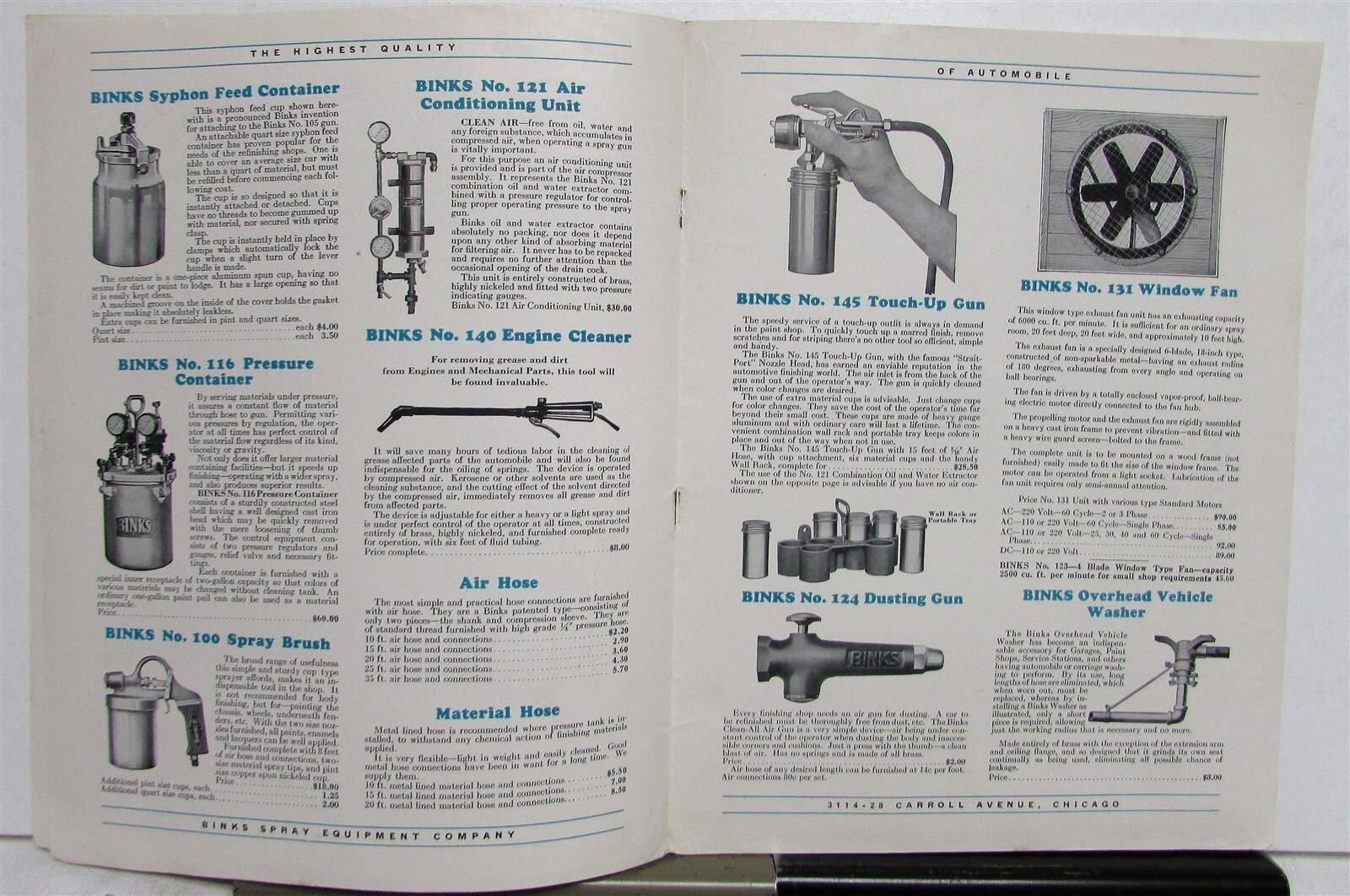 1930s Binks Spray Finishing Equipment Diagrams Features Sales Brochure
