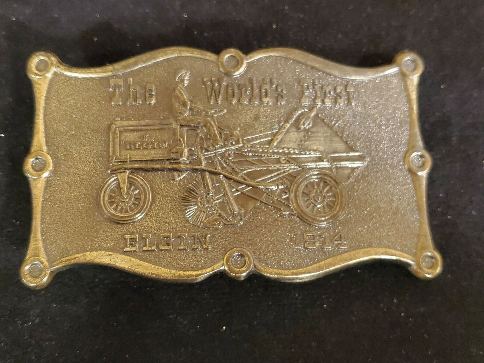 1914 Elgin Street Sweeper “The World’s First” Brass Belt Buckle Davenport, Iowa