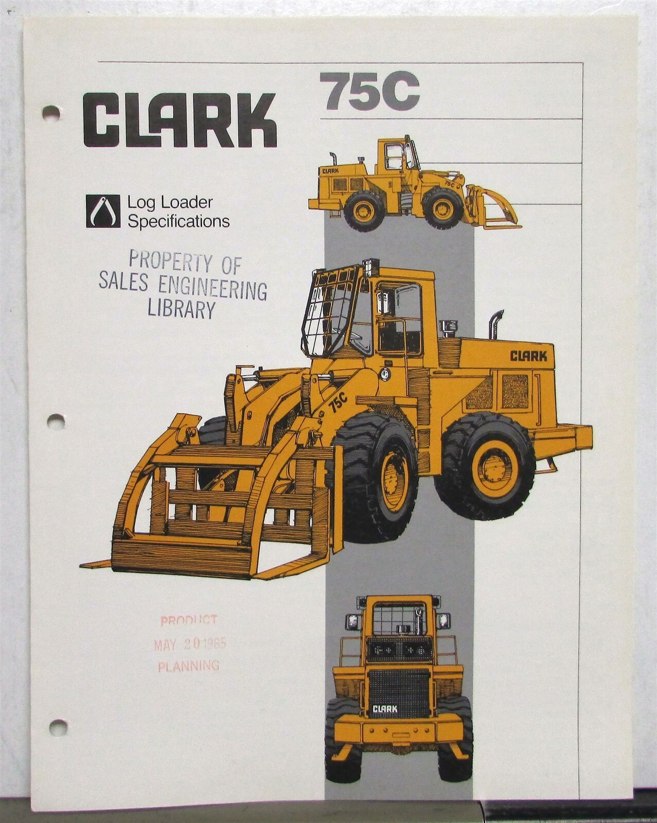 1984 Clark 75C Log Loader Specifications Construction Sales Tri-Folder