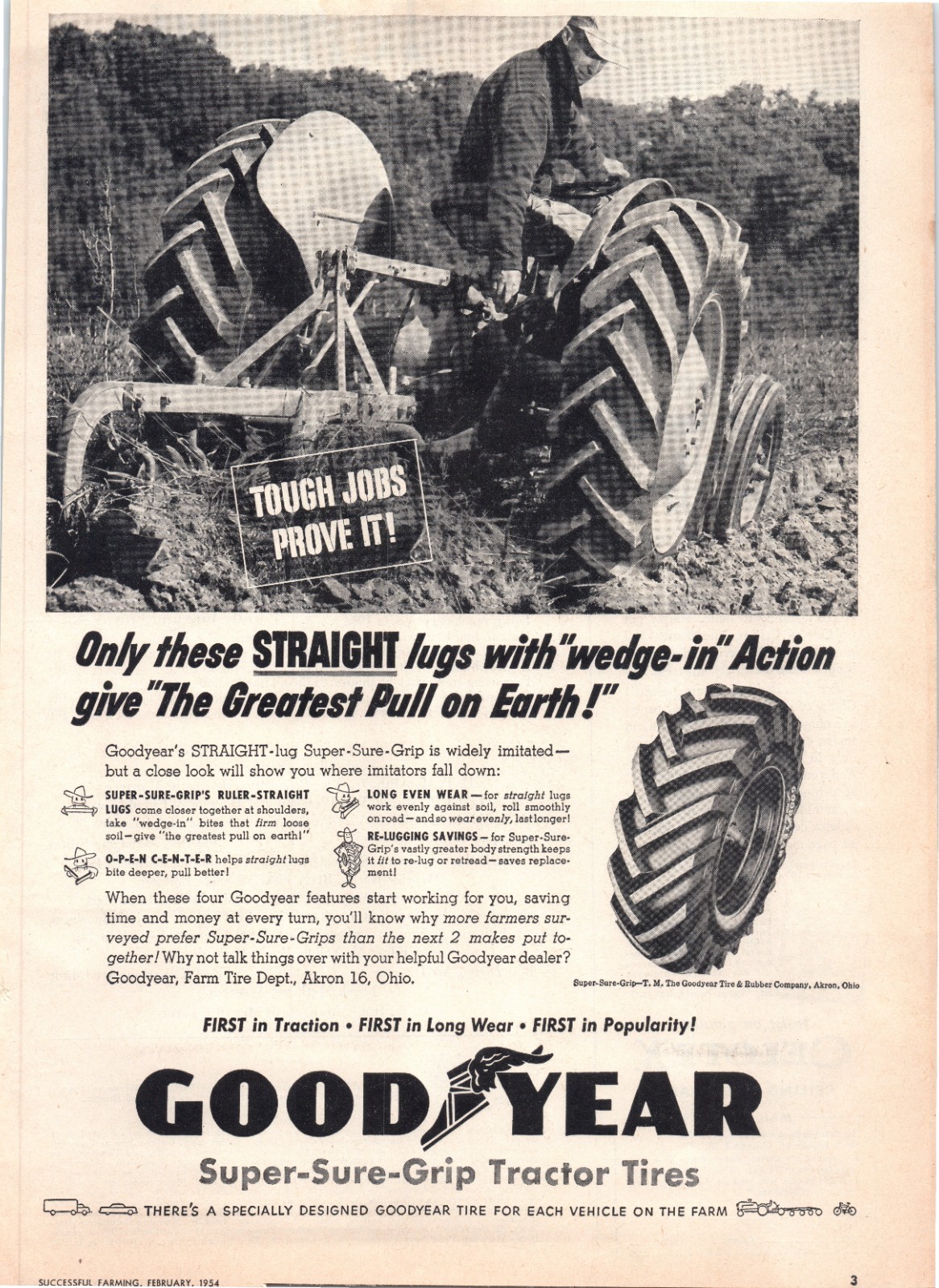 1954 Goodyear Super Sure Grip Tractor Tires 50’s Vintage Print Ad