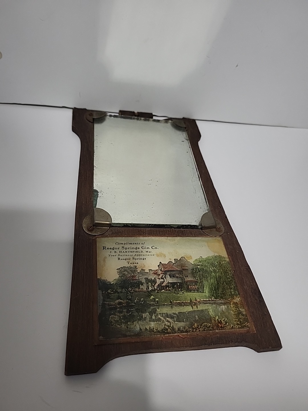 1920’s ? SCARCE Reagor Spring ,Texas Cotton Gin Advertising, Mirror/ Wood Sign