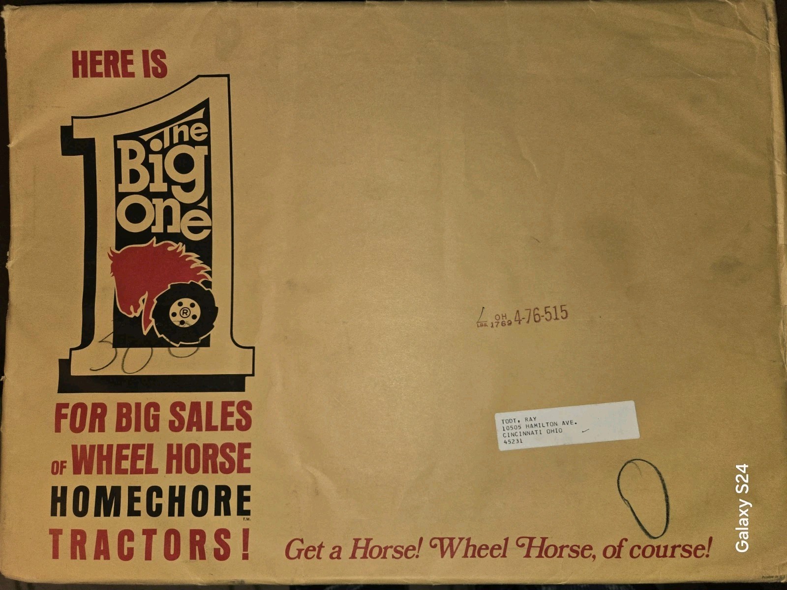 NOS WHEEL HORSE “THE BIG ONE” FOR BIG SALES WHEEL HORSE HOMECHORE TRACTORS